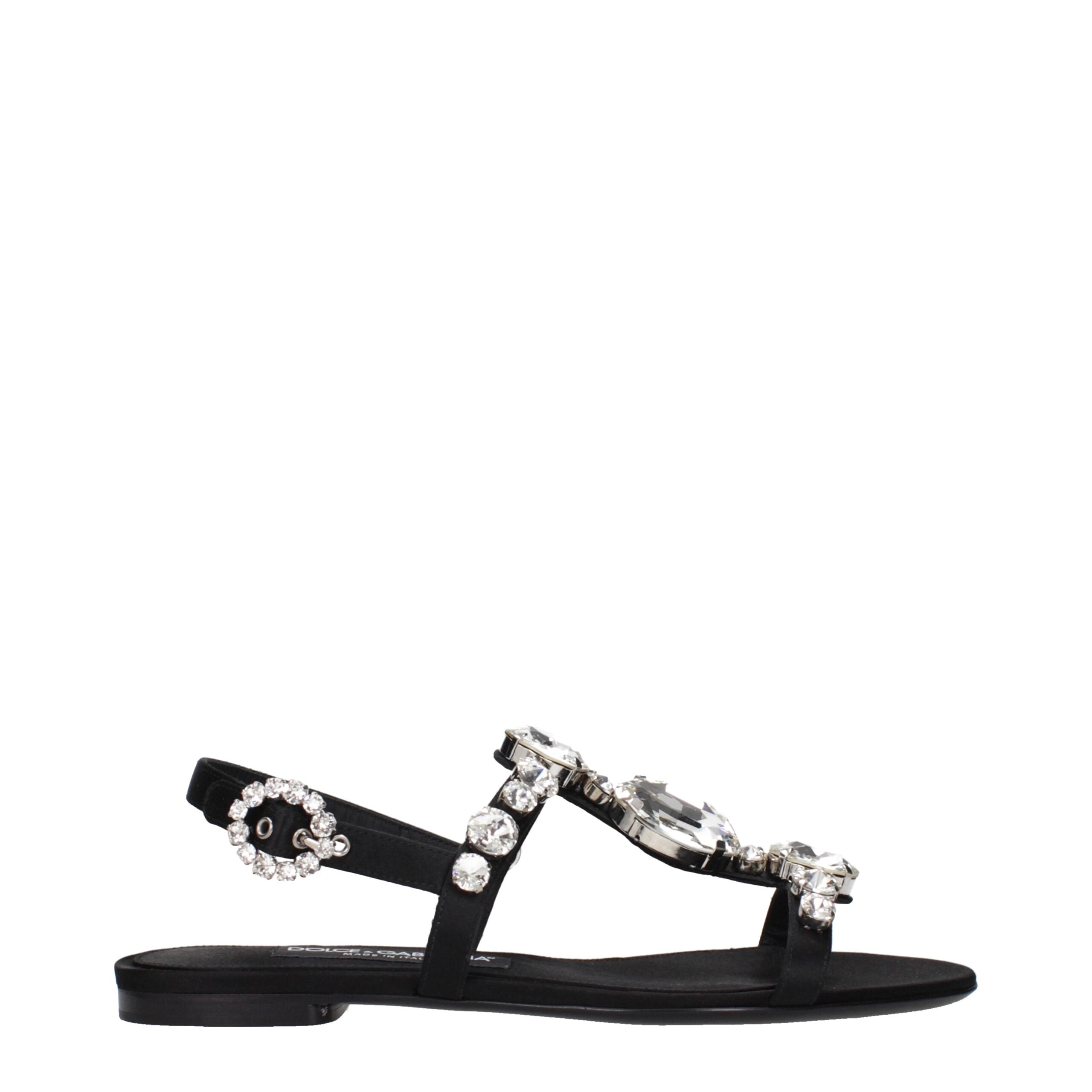 Black Satin Flat Sandals - ventzia