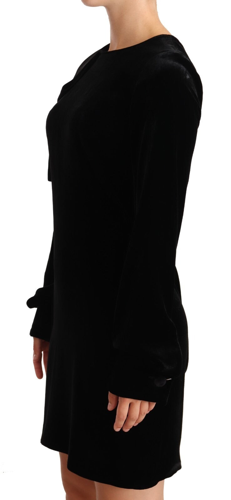 Sheath A-line Black Viscose Long Sleeves Round Neck Mini Dress