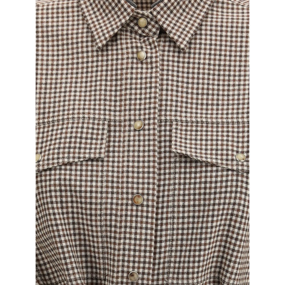 Brown Fleece Wool Pattern Shirt - ventzia