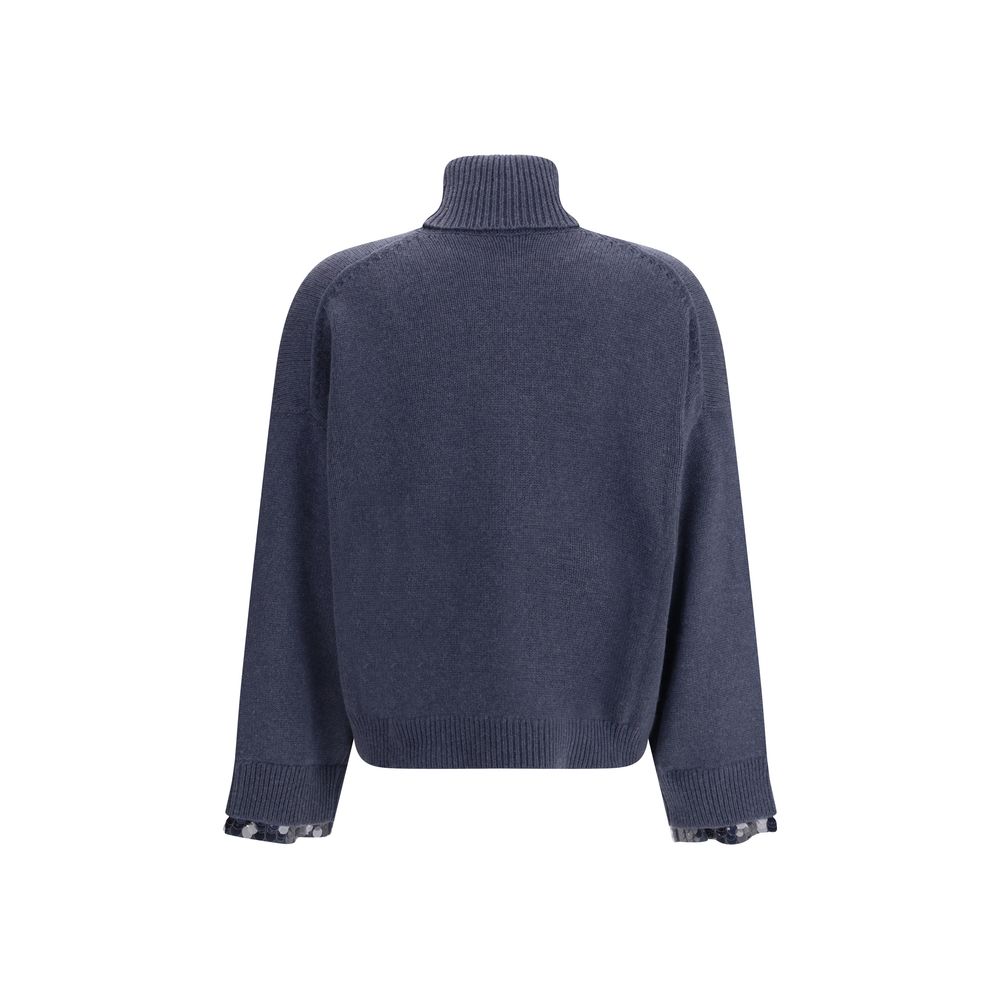 Blue Fleece Wool Turtleneck - ventzia