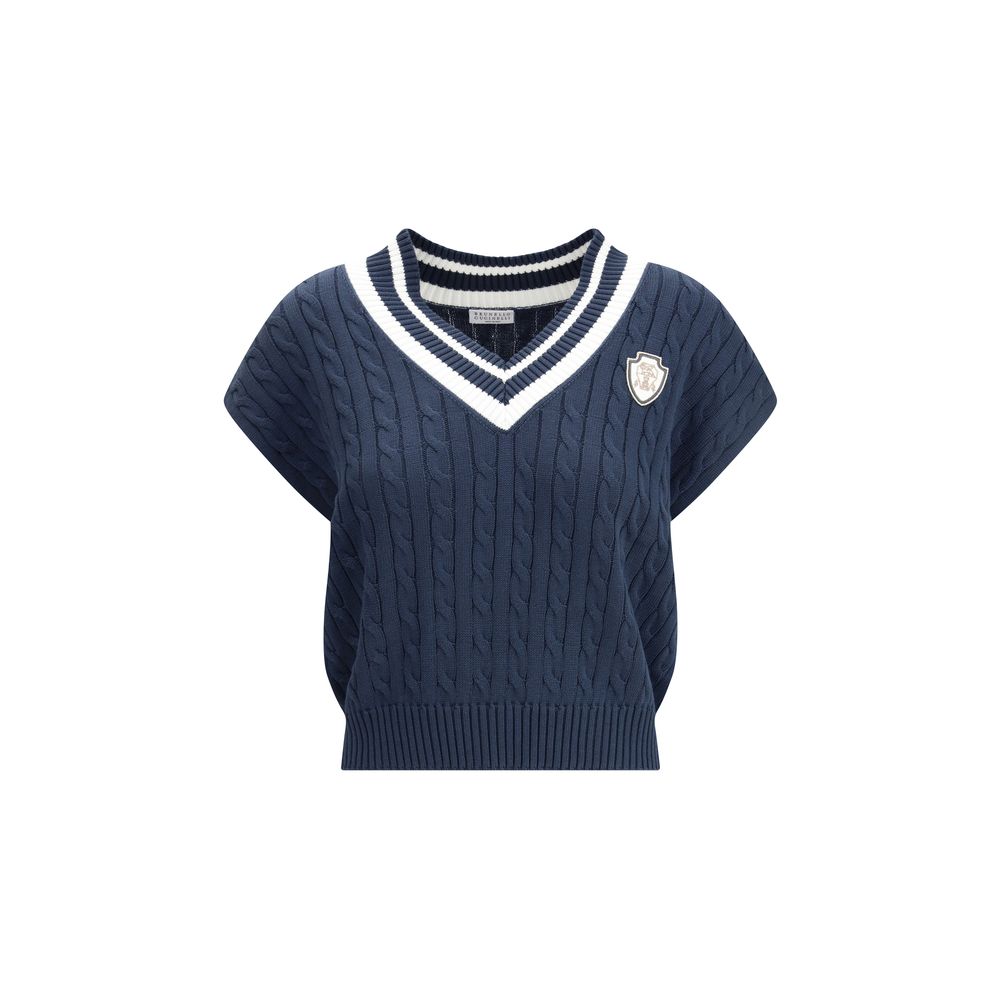 Blue Cotton Sleeveles Sweater - ventzia