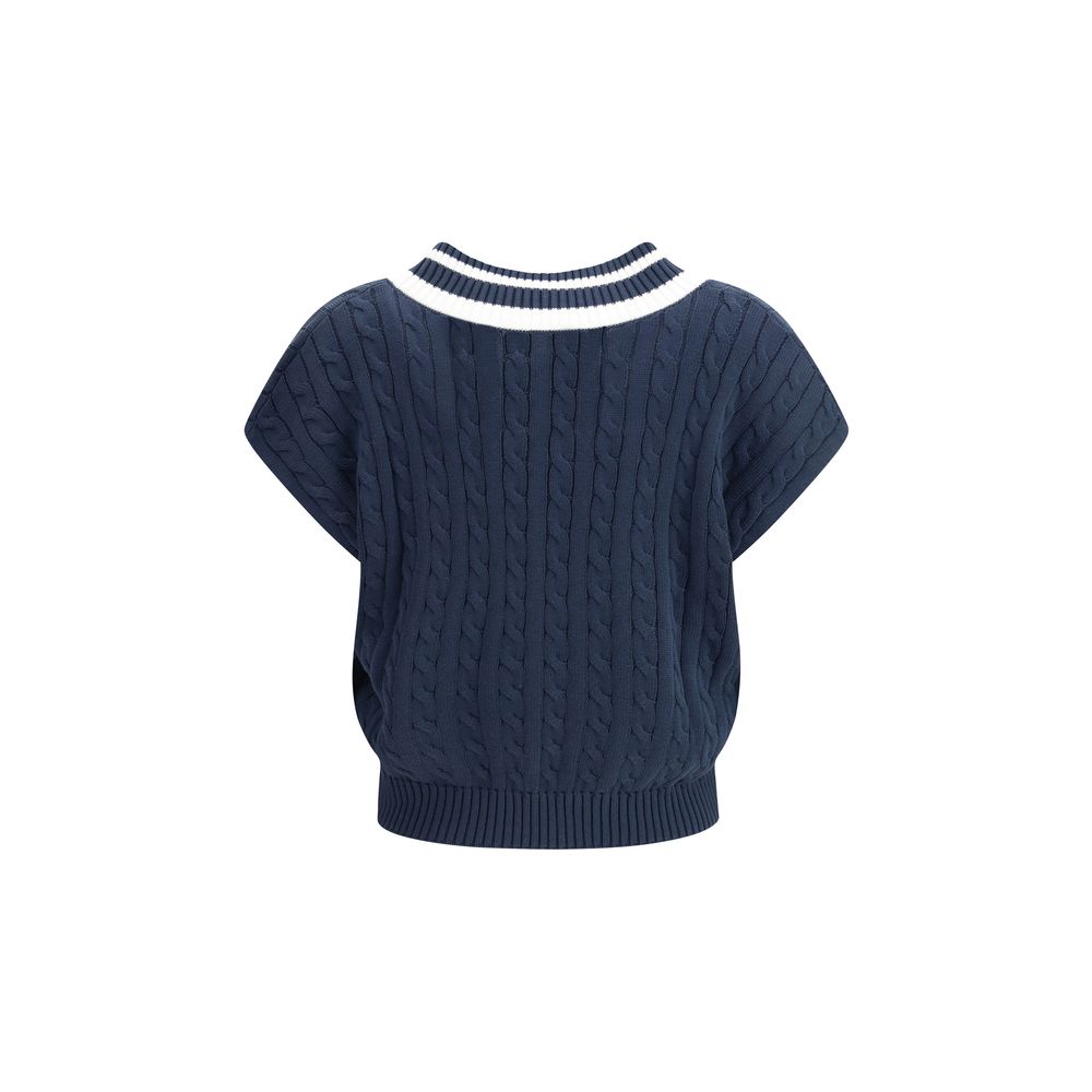 Blue Cotton Sleeveles Sweater - ventzia