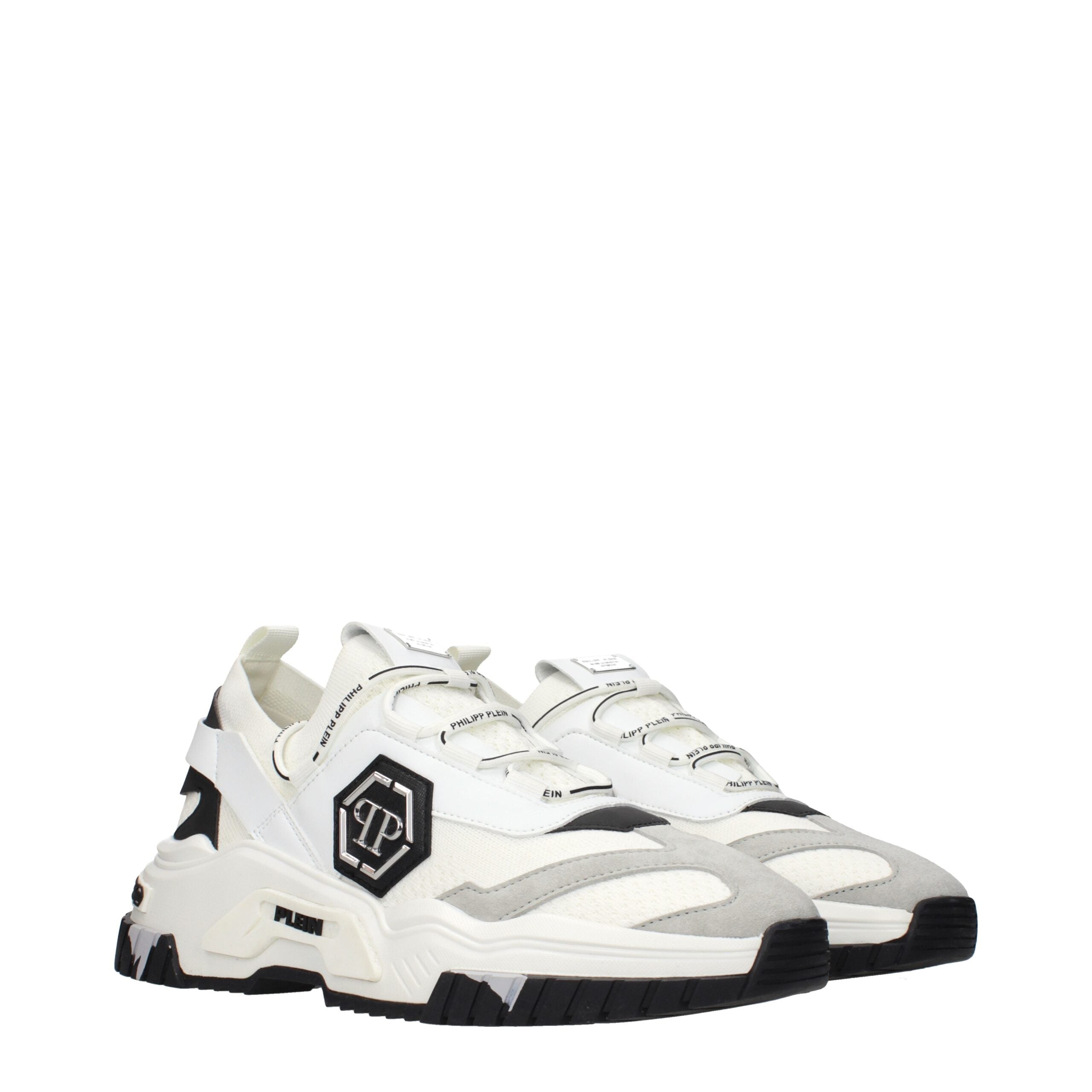 White Fabric Chunky Sneakers