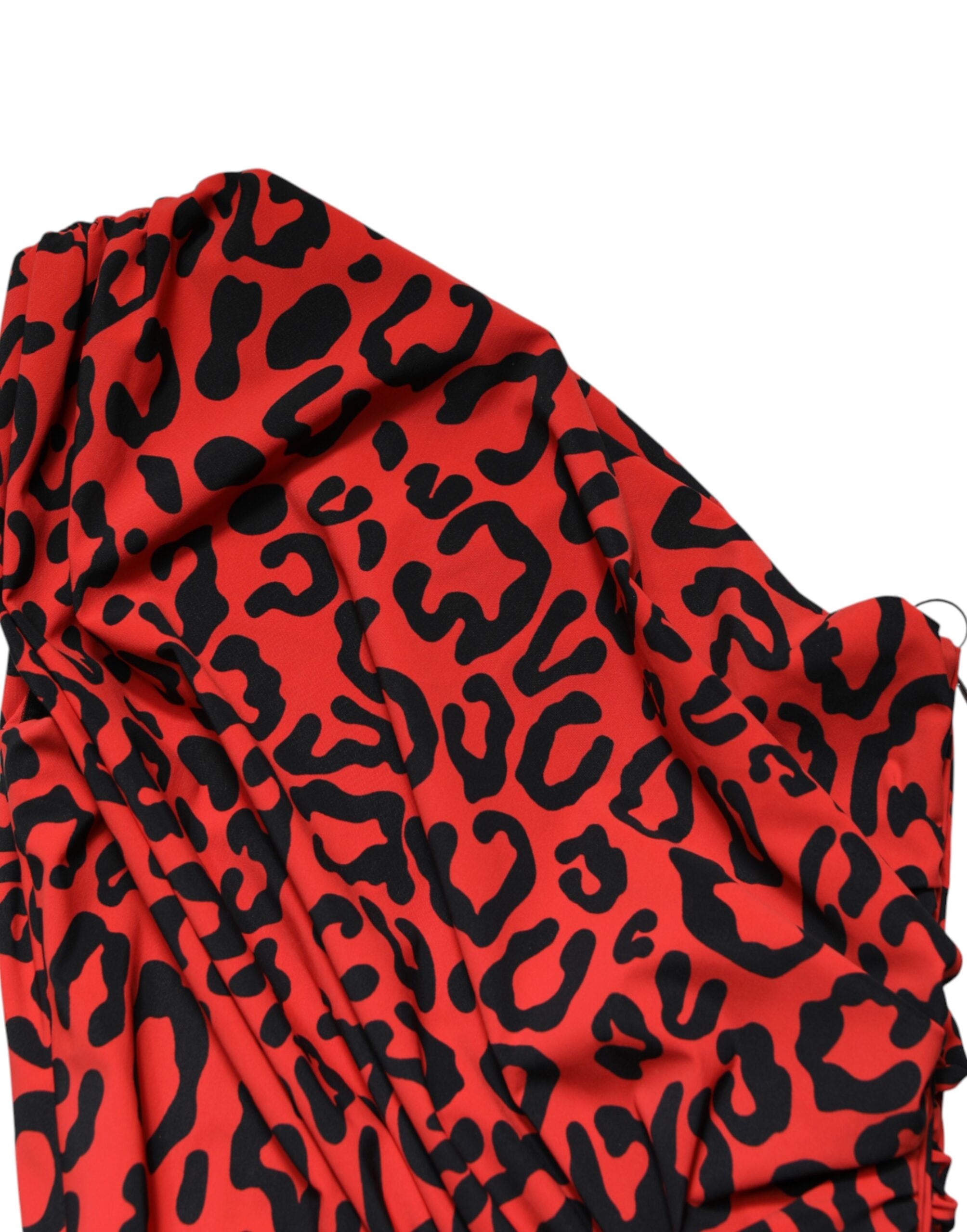 Red Leopard Print Nylon Sheath Midi Dress - ventzia