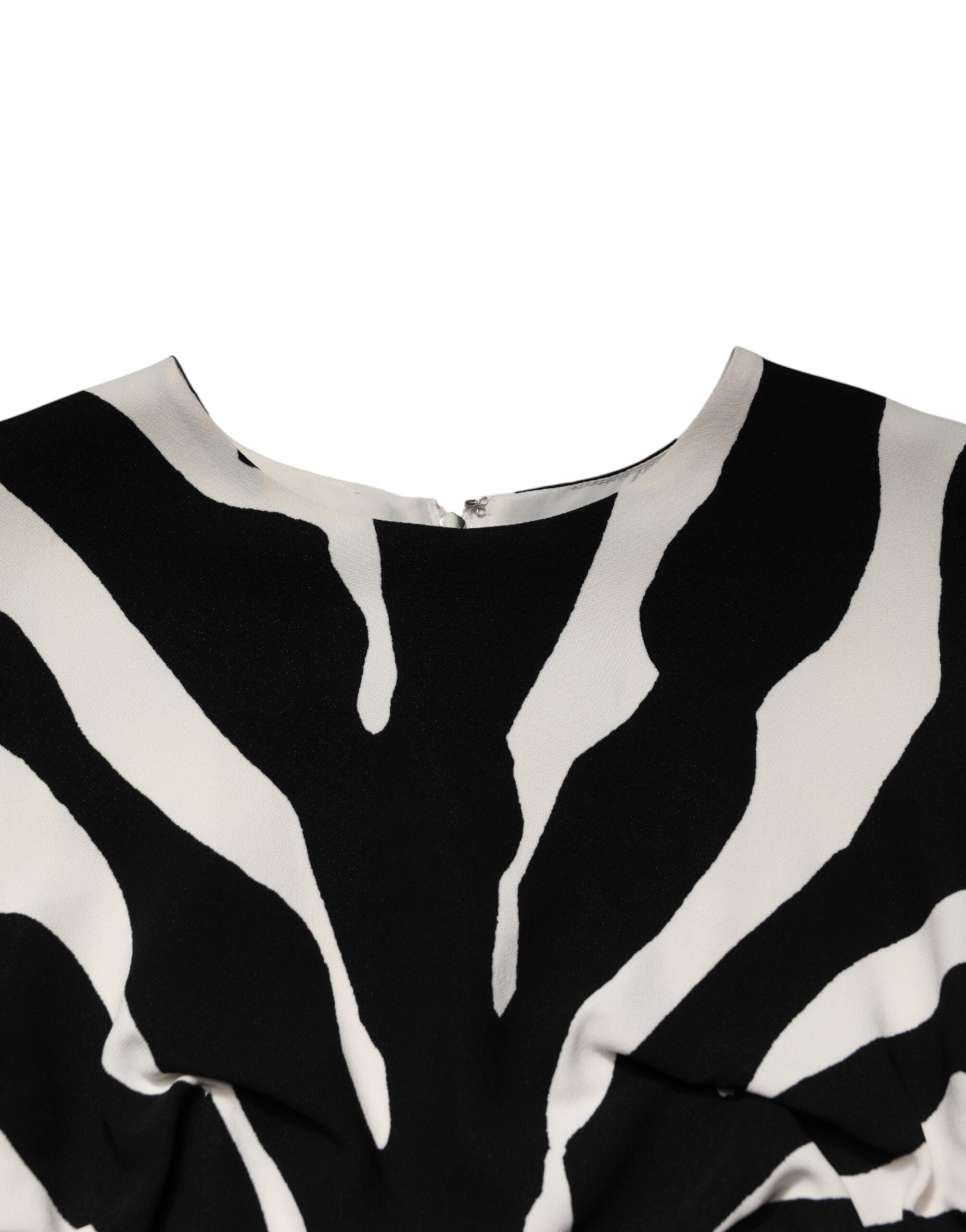 Black White Zebra Viscose Sheath Midi Dress - ventzia
