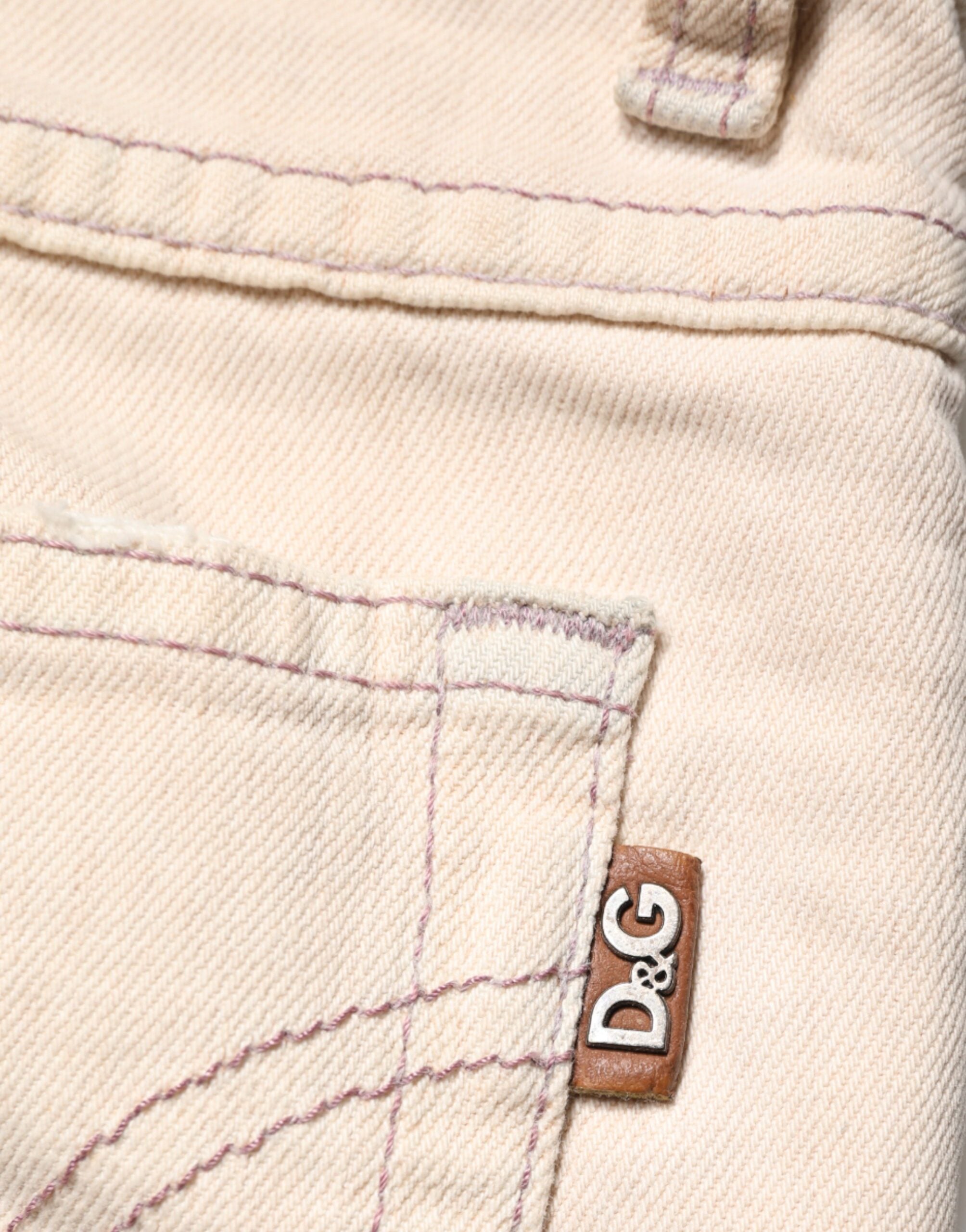 Beige Low Waist Cotton Slim Fit Denim Trousers Jeans - ventzia