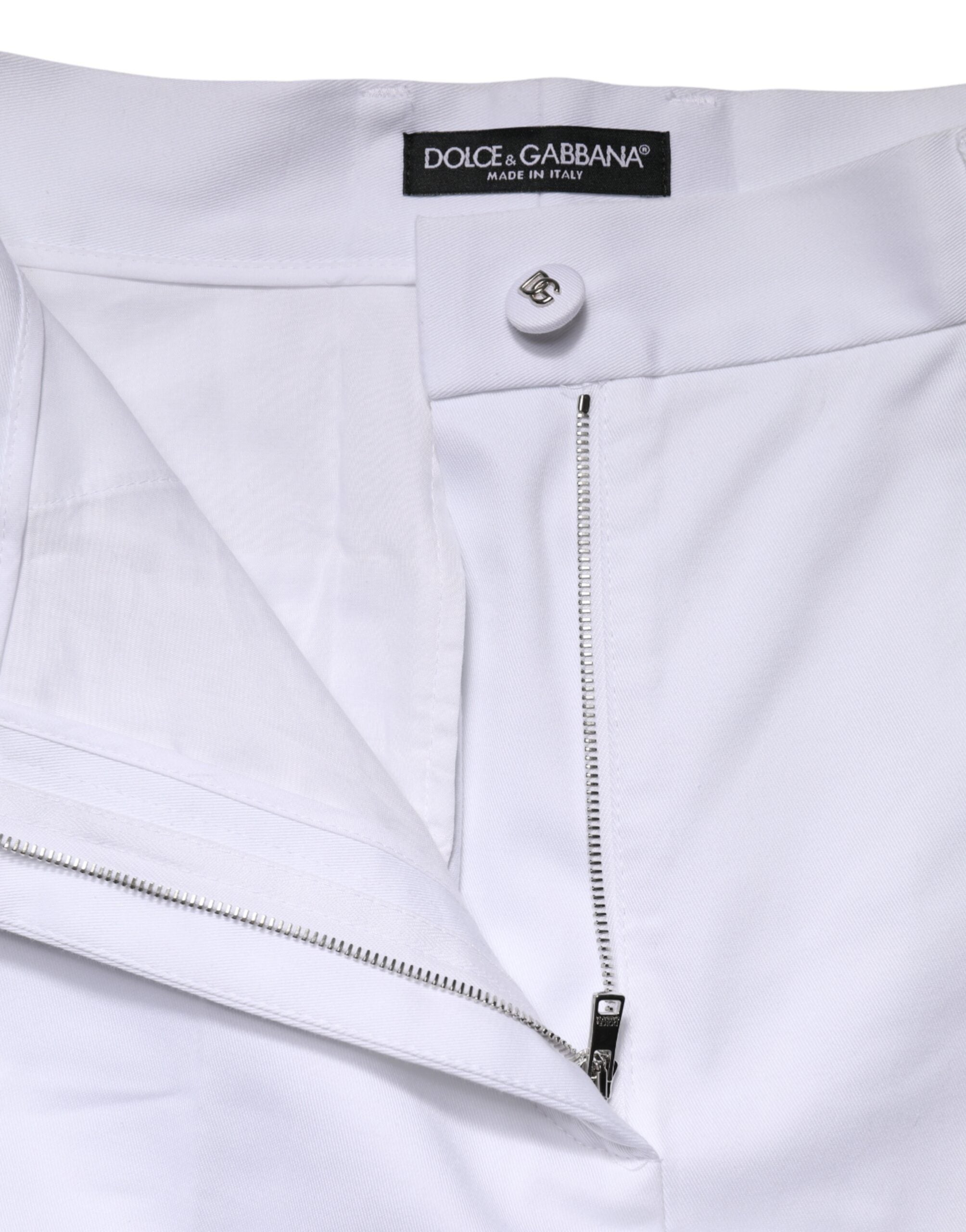 White Cotton High Waist WideLeg Cropped Pants