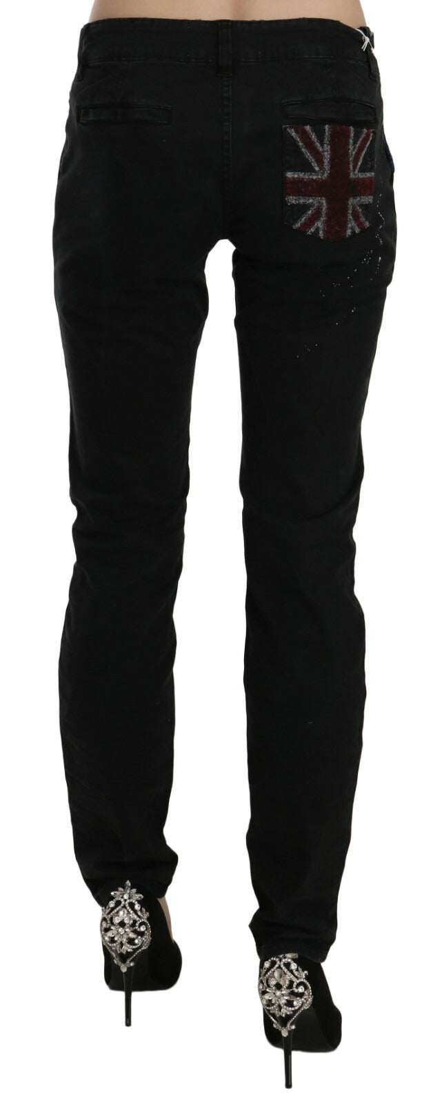 Black Low Waist White Paint Skinny Denim Pants Jeans