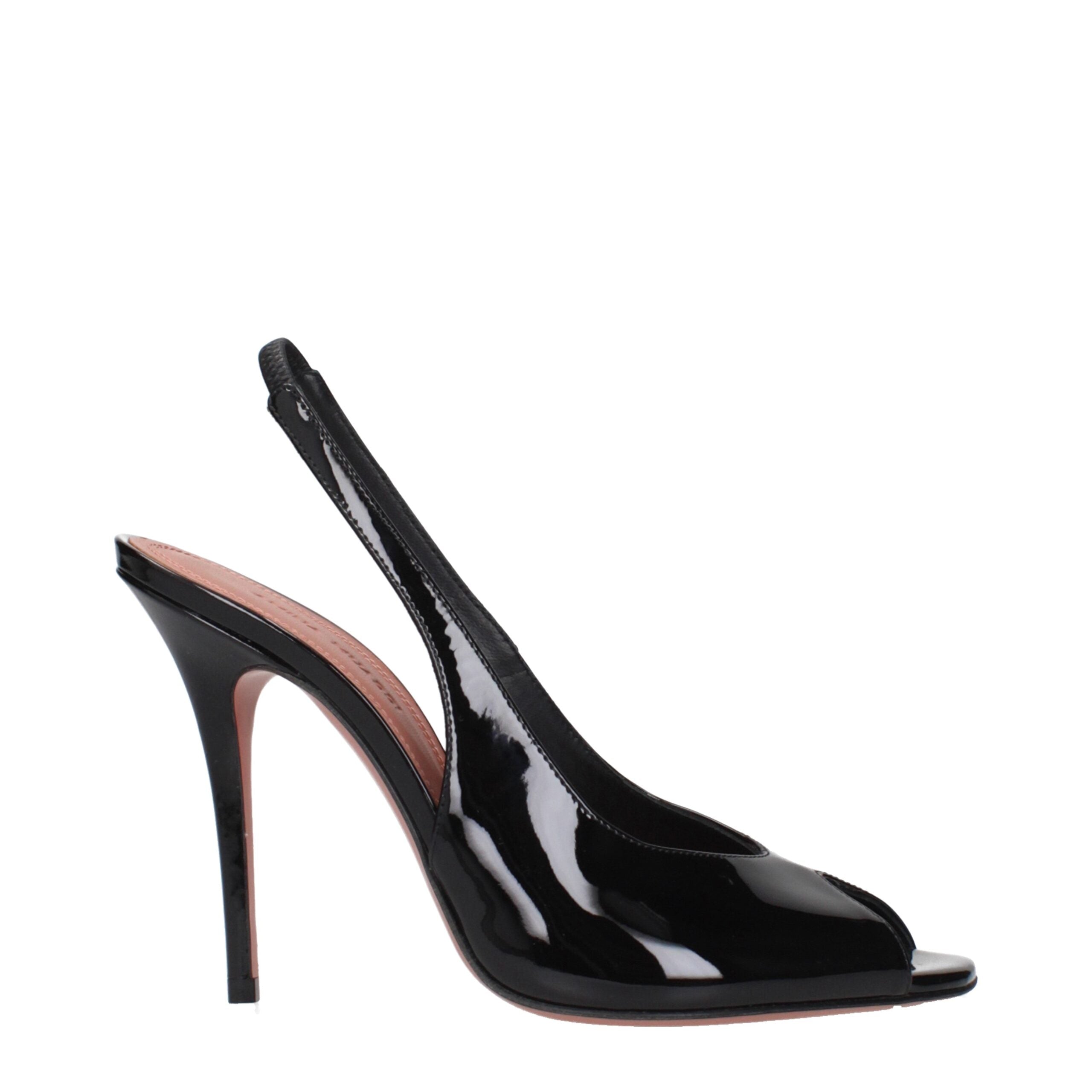 Black Leather Stiletto Heel Sandals