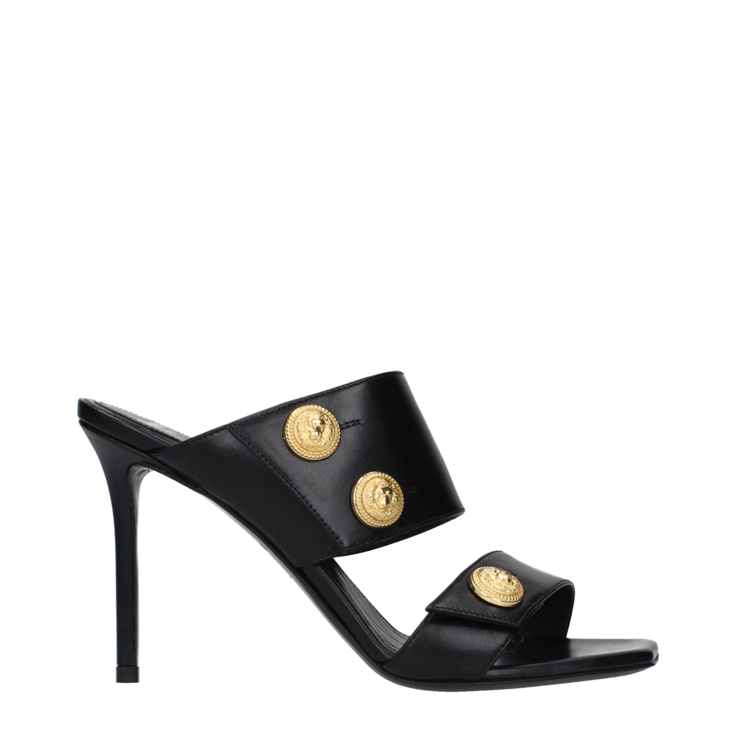 Black Leather Stiletto Heel Sandals - ventzia