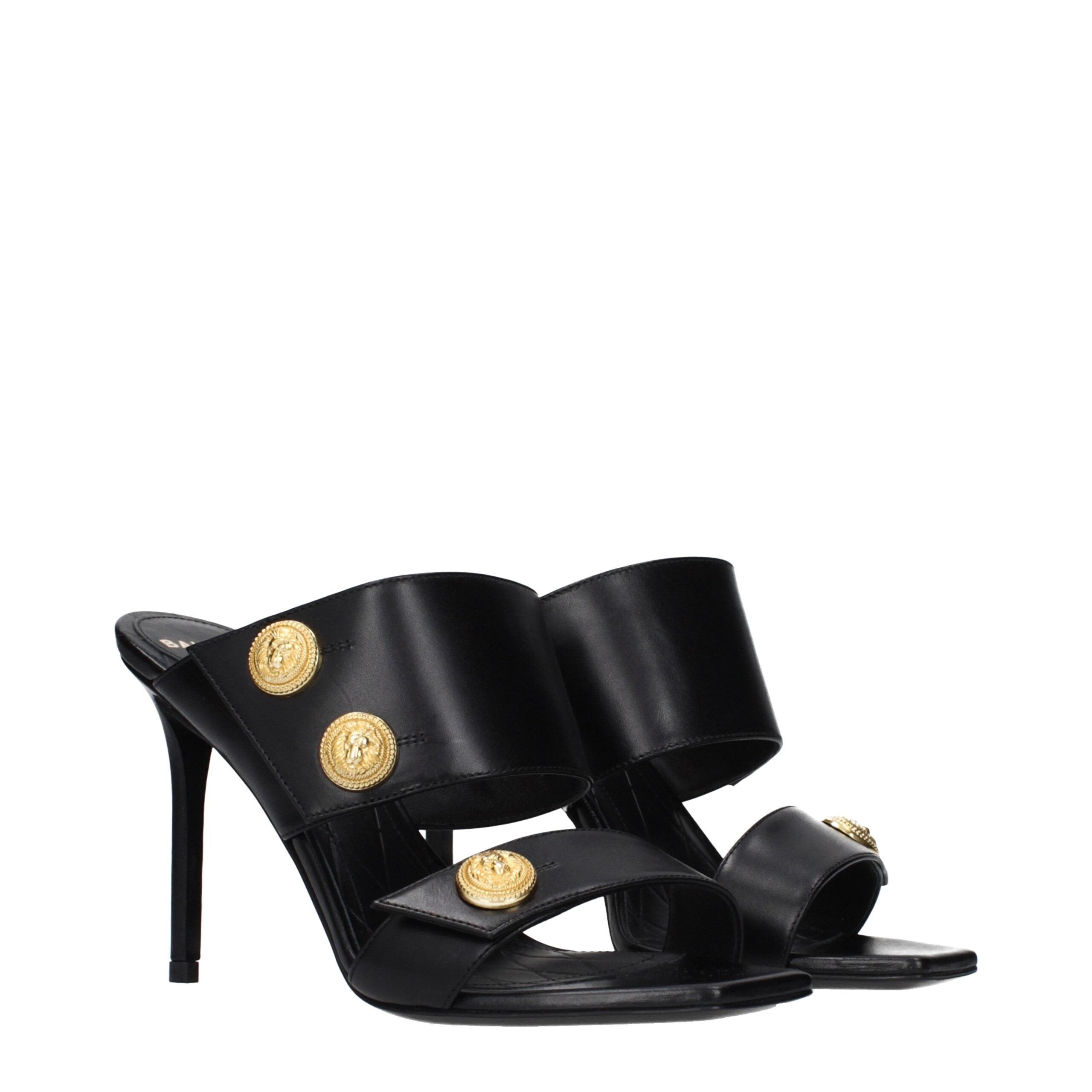 Black Leather Stiletto Heel Sandals - ventzia