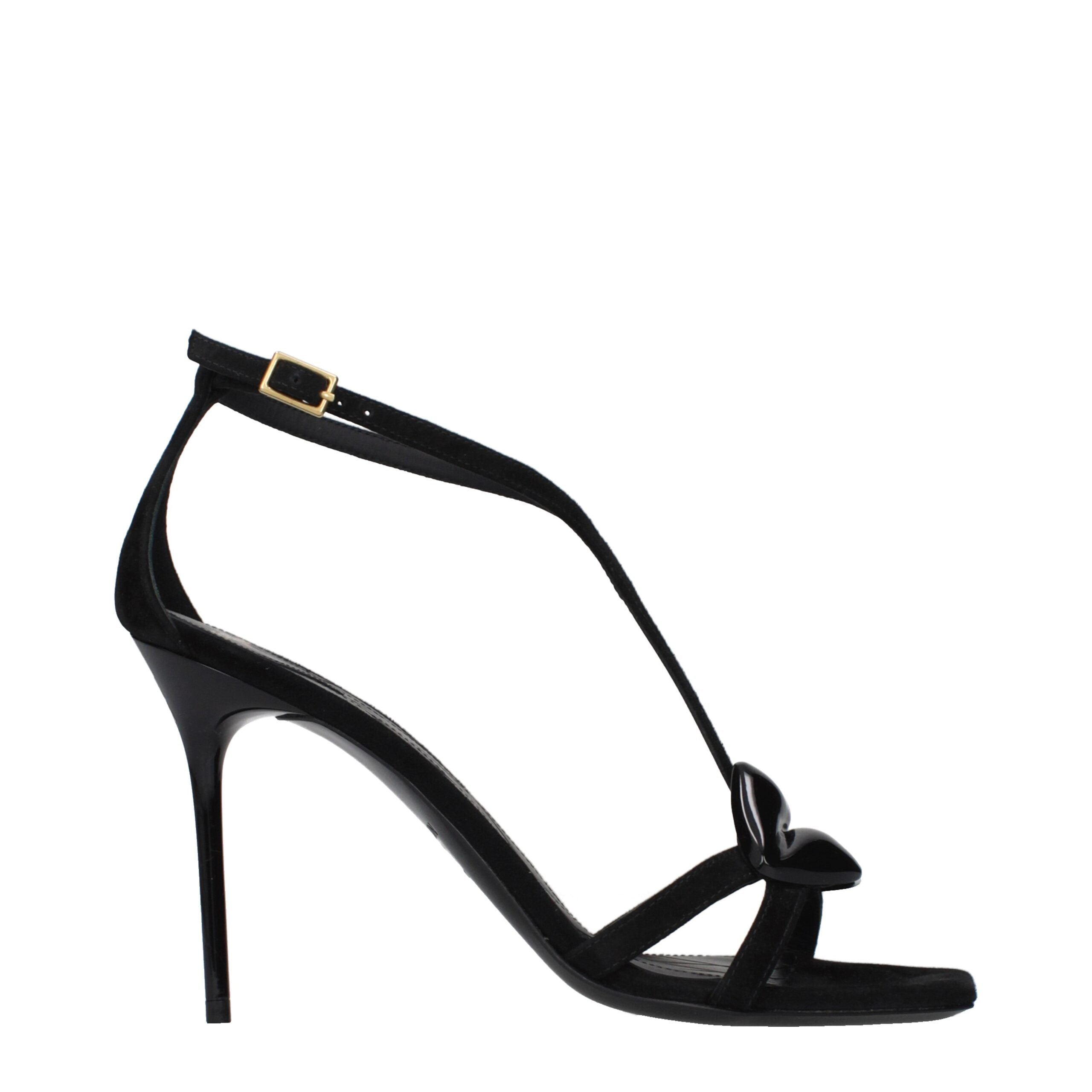 Black Leather Stiletto Heel Sandals - ventzia