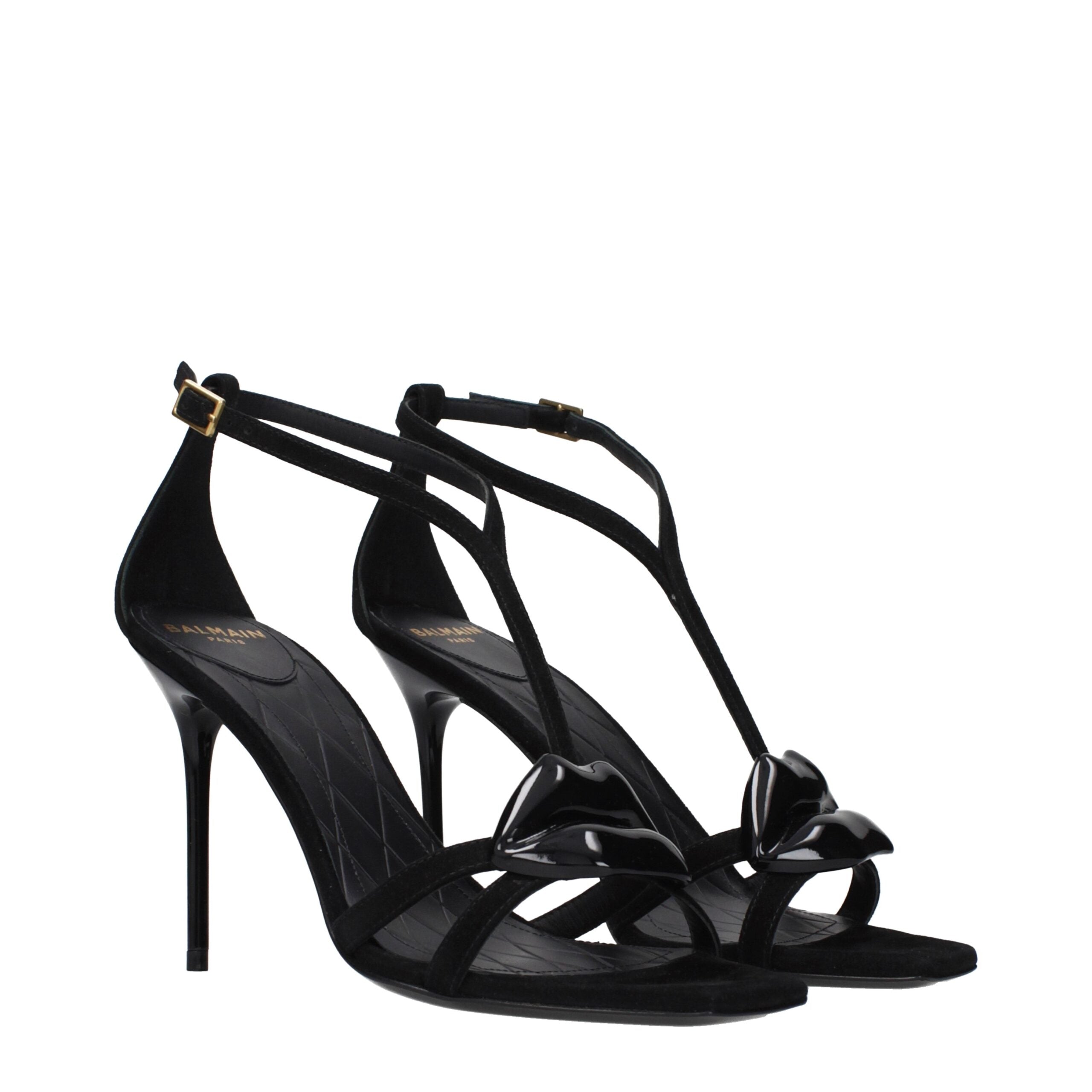 Black Leather Stiletto Heel Sandals - ventzia