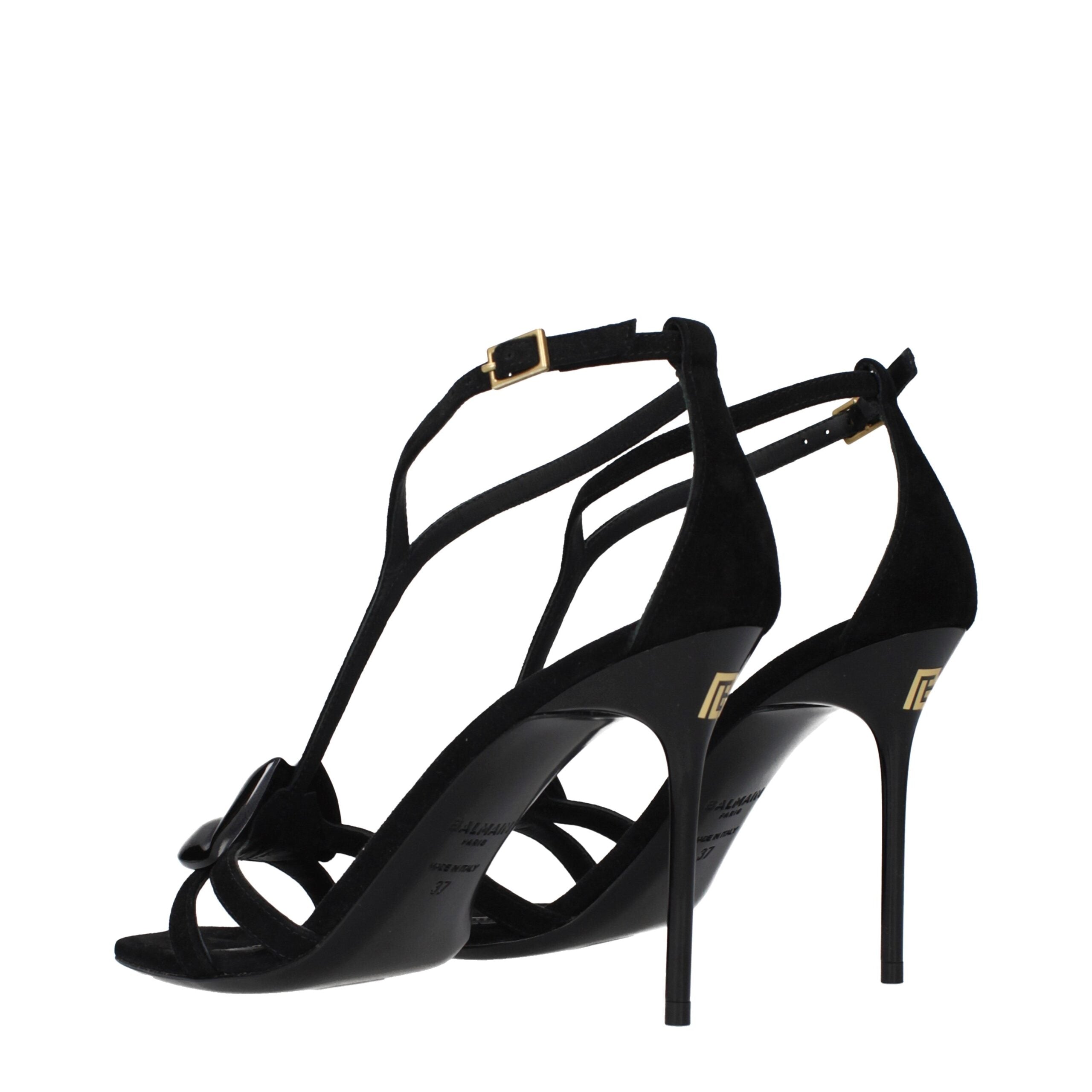 Black Leather Stiletto Heel Sandals - ventzia