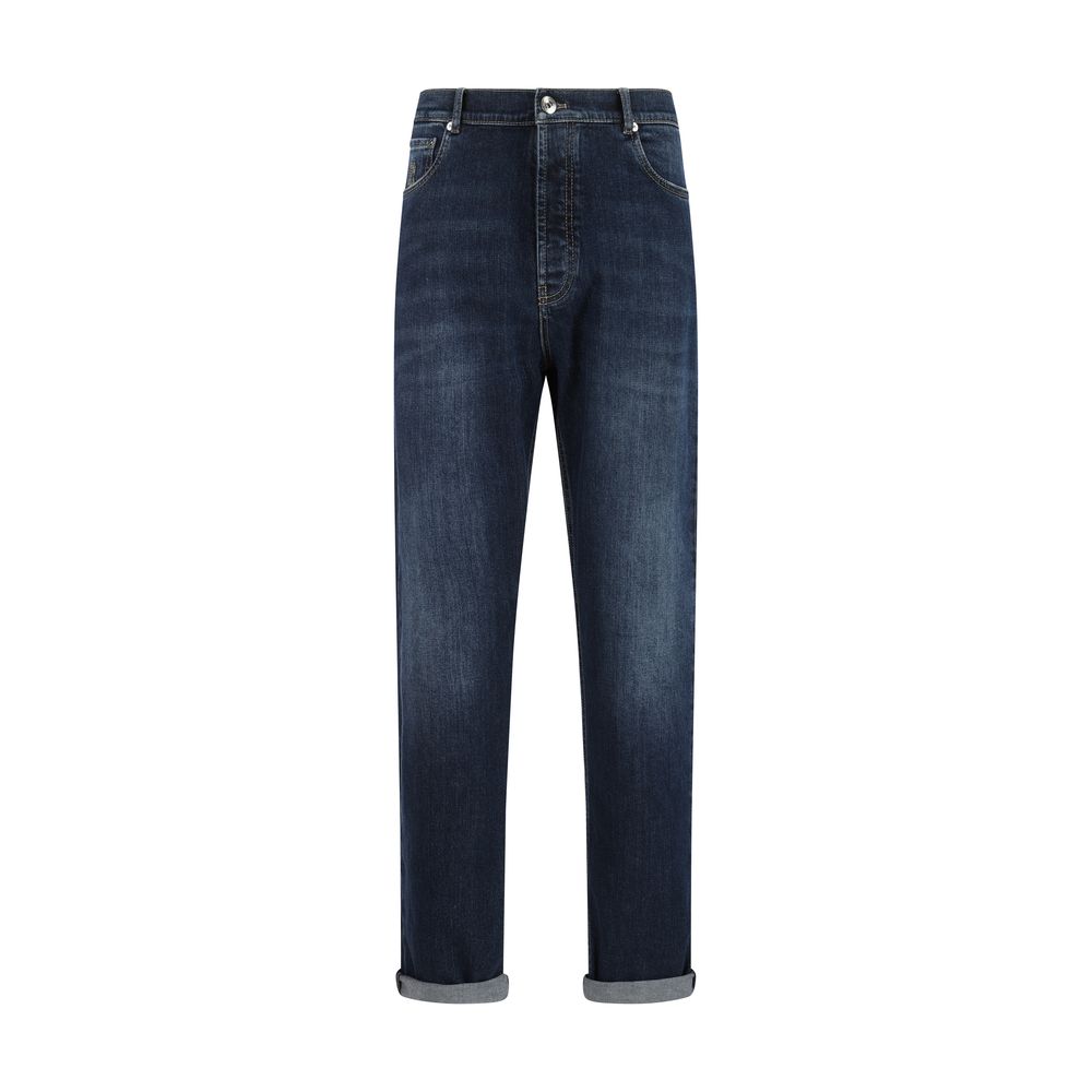 Blue Cotton Straight-Leg Jeans - ventzia