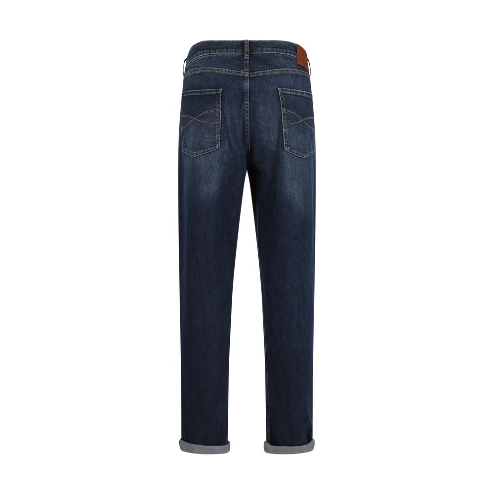 Blue Cotton Straight-Leg Jeans - ventzia