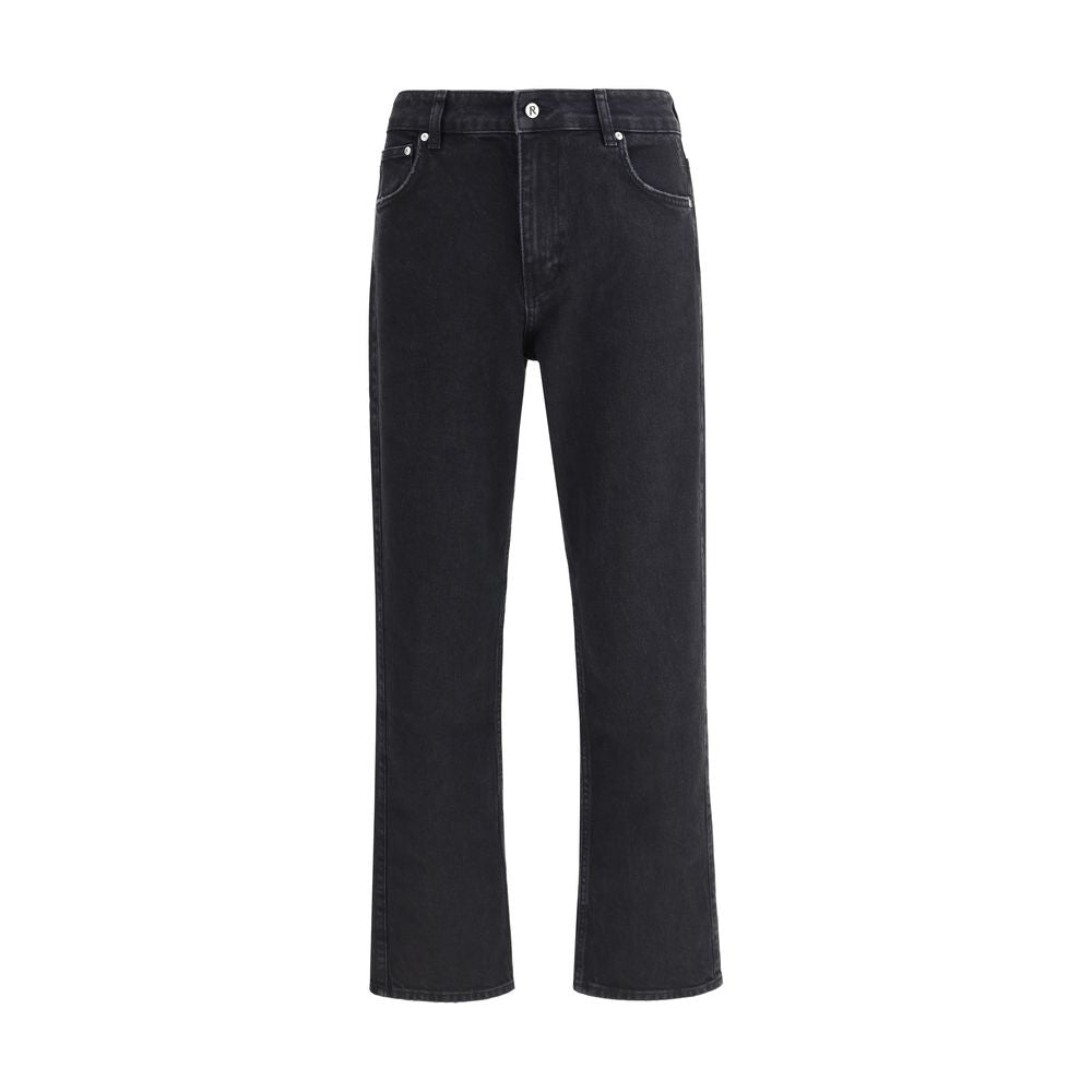 Black Cotton Straight-Leg Jeans - ventzia