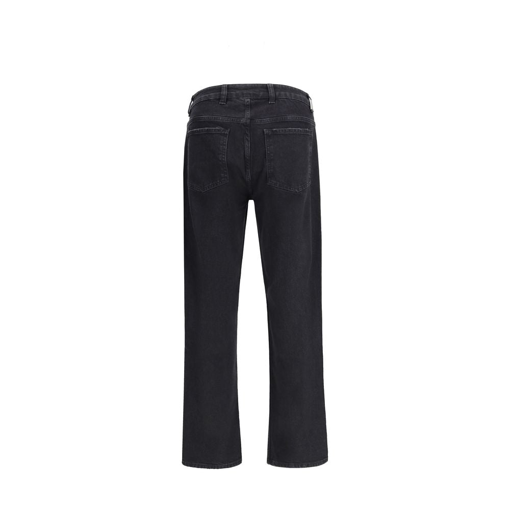 Black Cotton Straight-Leg Jeans - ventzia