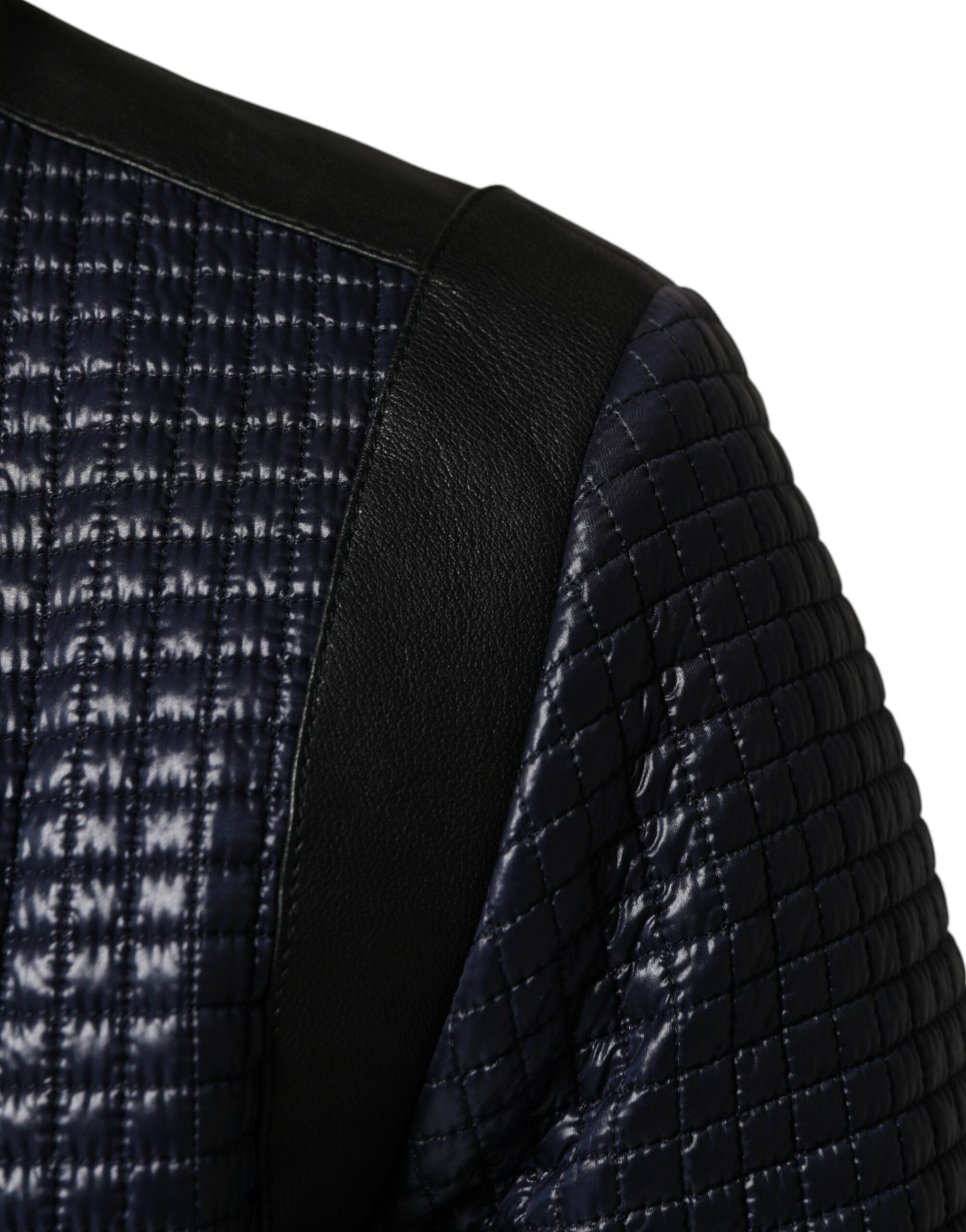 Blue Nylon Full Zip Bomber Men Jacket