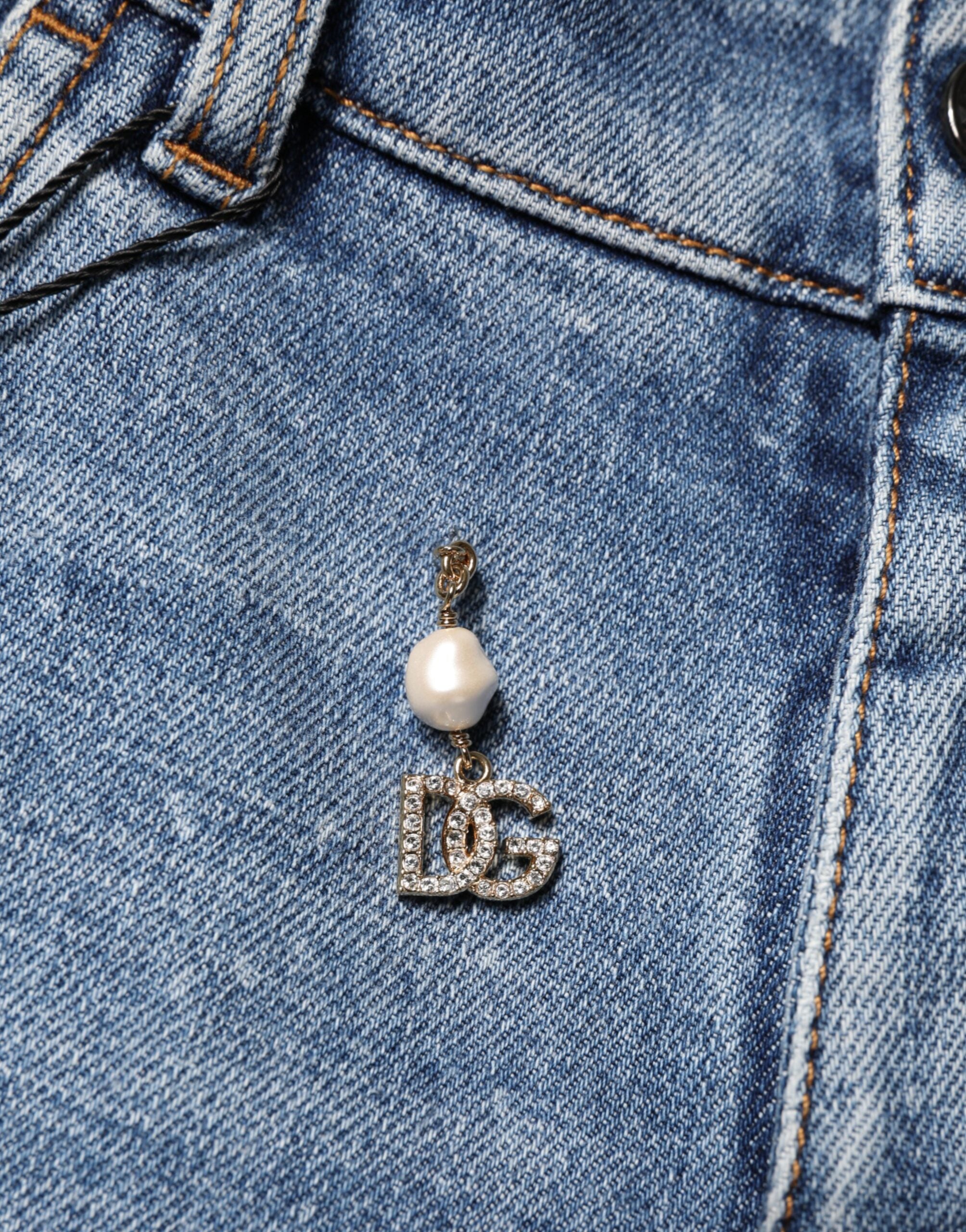 Blue Embellished Cotton Skinny Denim Jeans