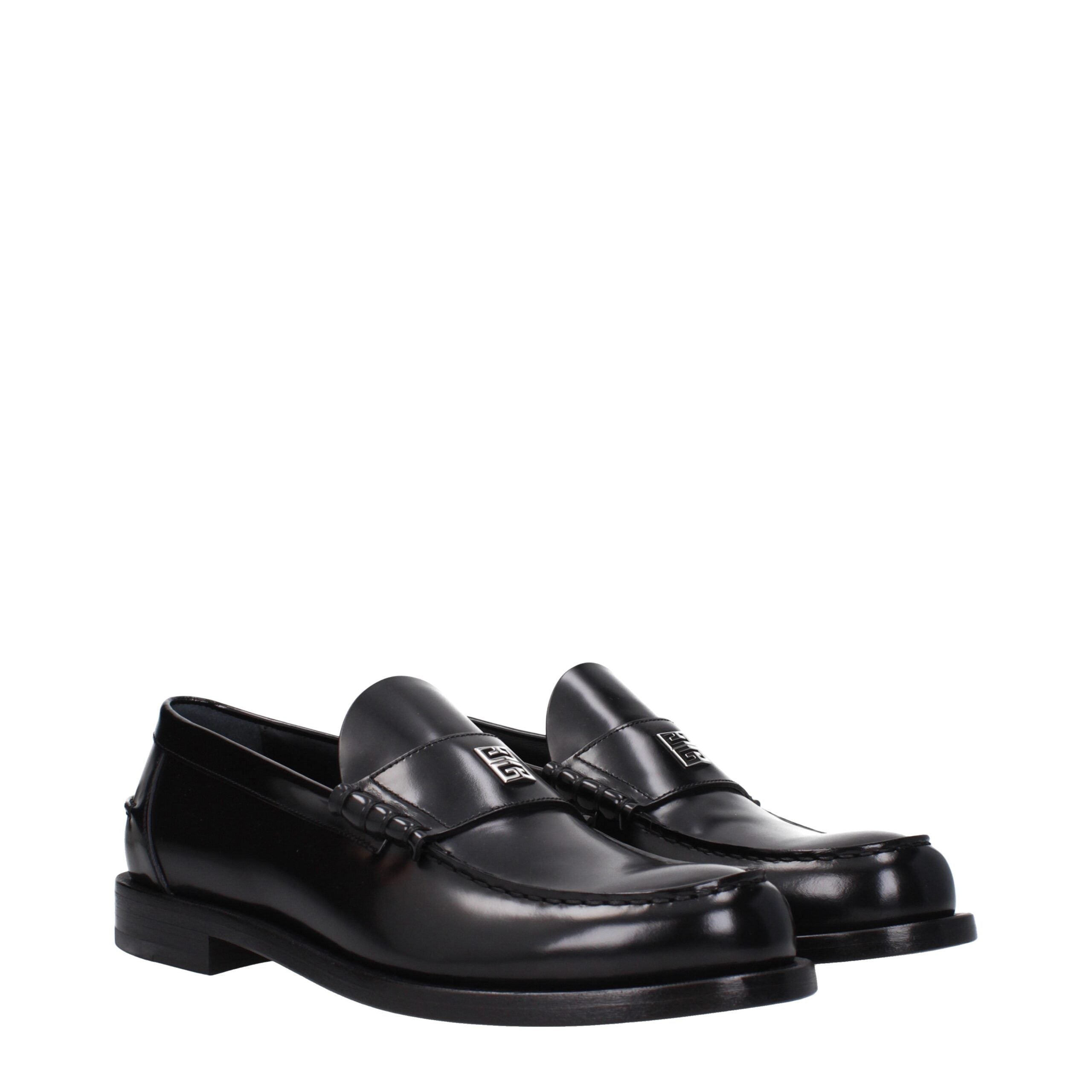 Black Leather Slip-On Loafers - ventzia