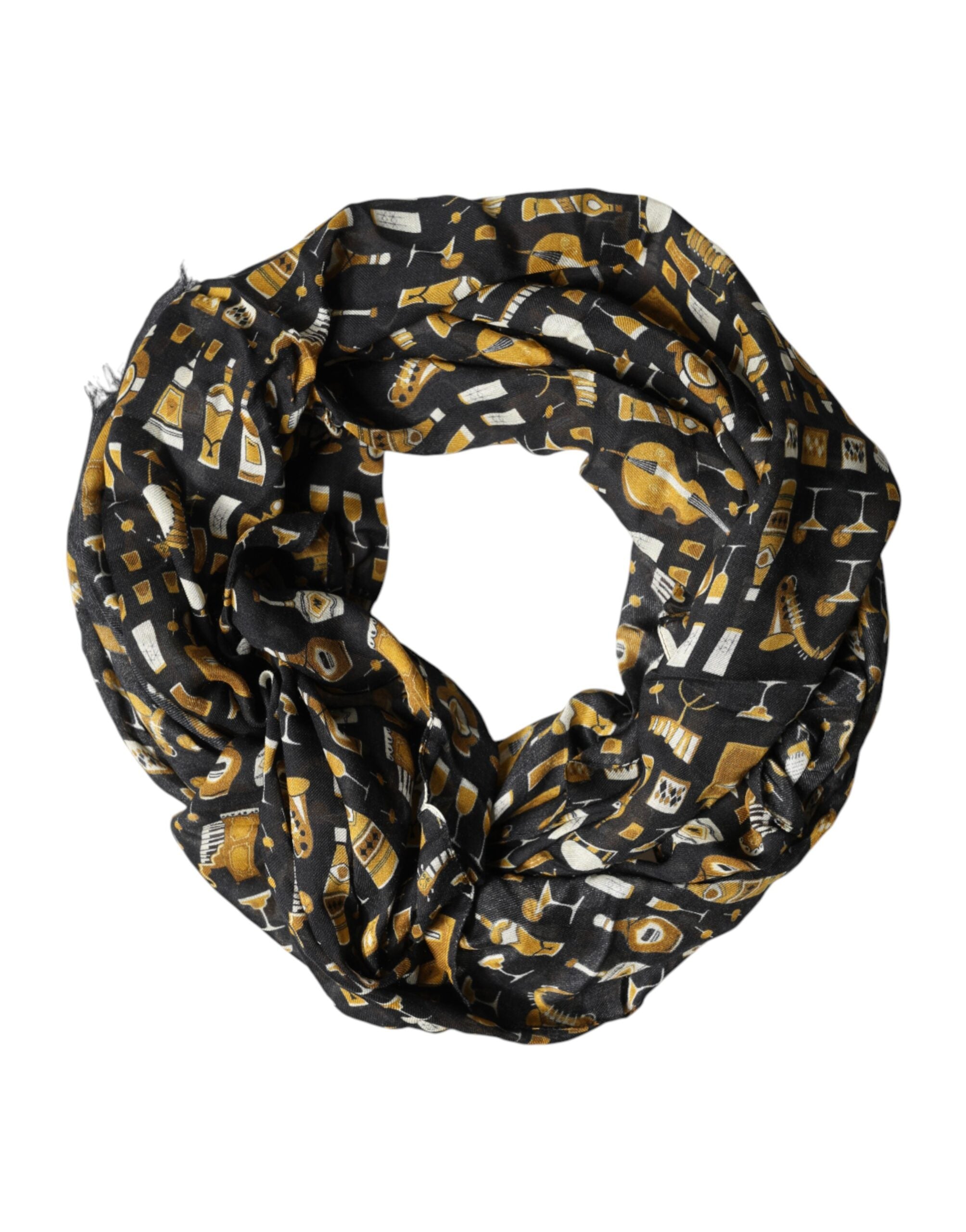 Black Jazz Club Print Neck Wrap Shawl Scarf - ventzia