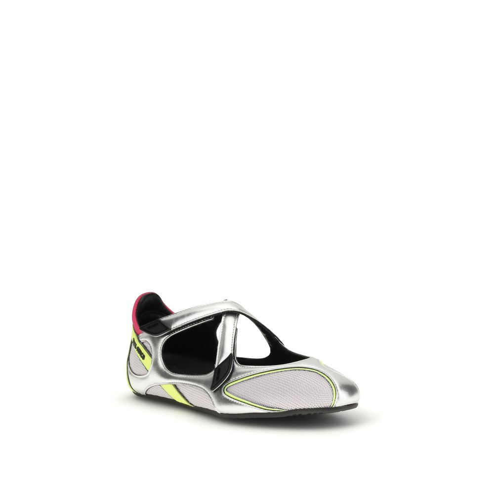 Silver Polyurethane Ballet Flats - ventzia