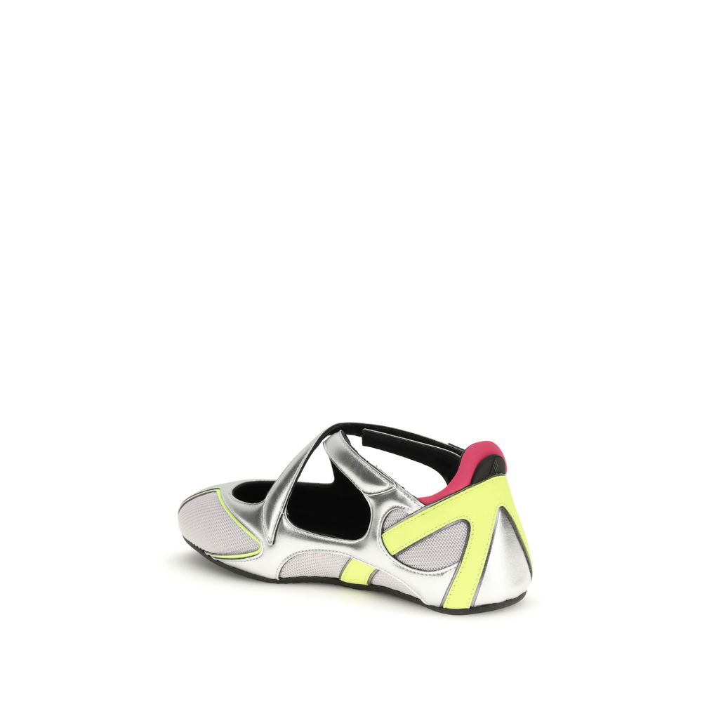 Silver Polyurethane Ballet Flats - ventzia