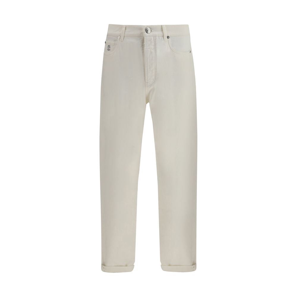 White Cotton Straight-Leg Jeans - ventzia