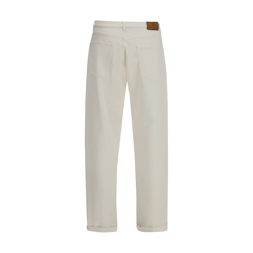 White Cotton Straight-Leg Jeans - ventzia