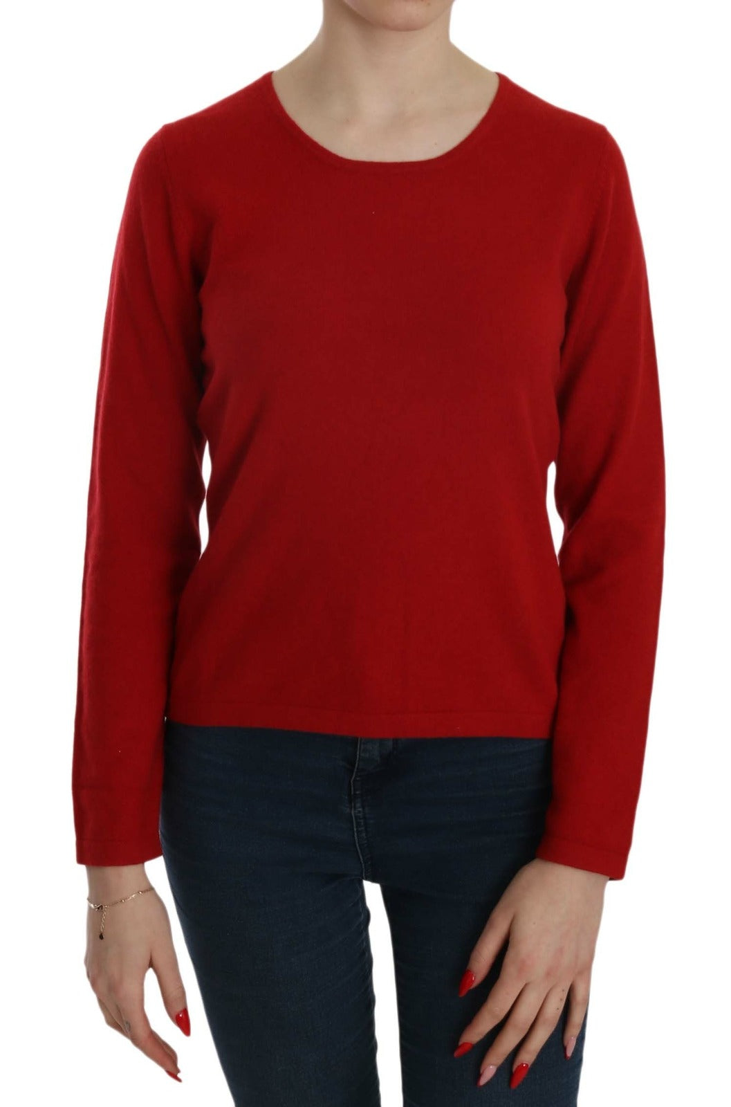 Cashmere Red Round Neck Pullover Top Sweater - ventzia