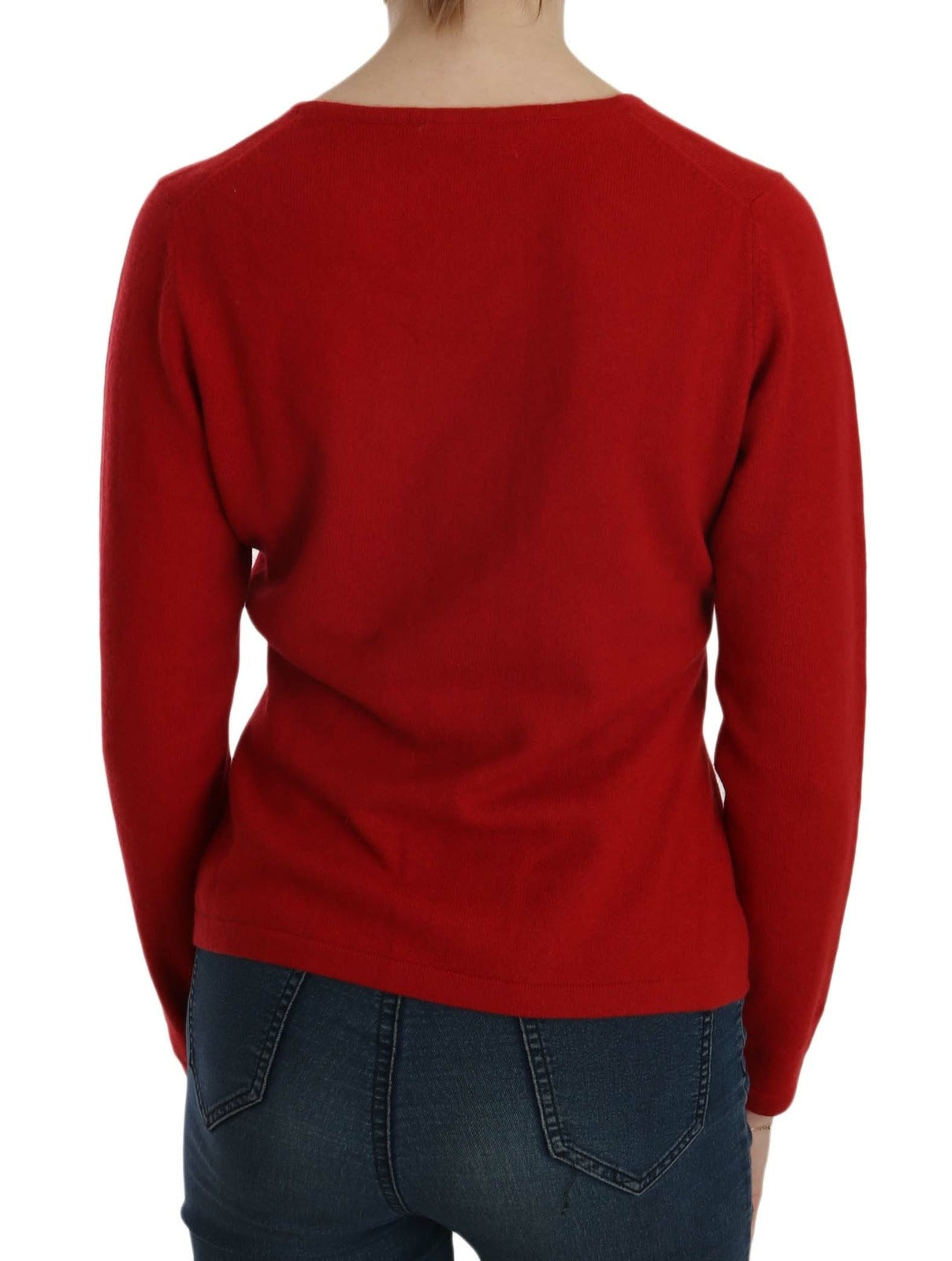 Cashmere Red Round Neck Pullover Top Sweater - ventzia