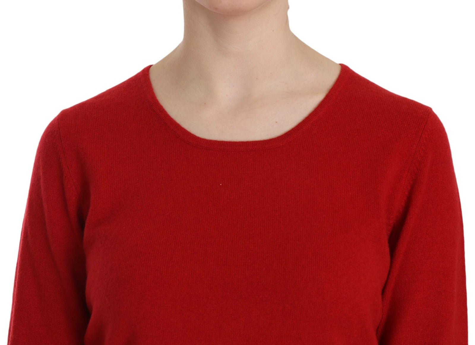 Cashmere Red Round Neck Pullover Top Sweater - ventzia