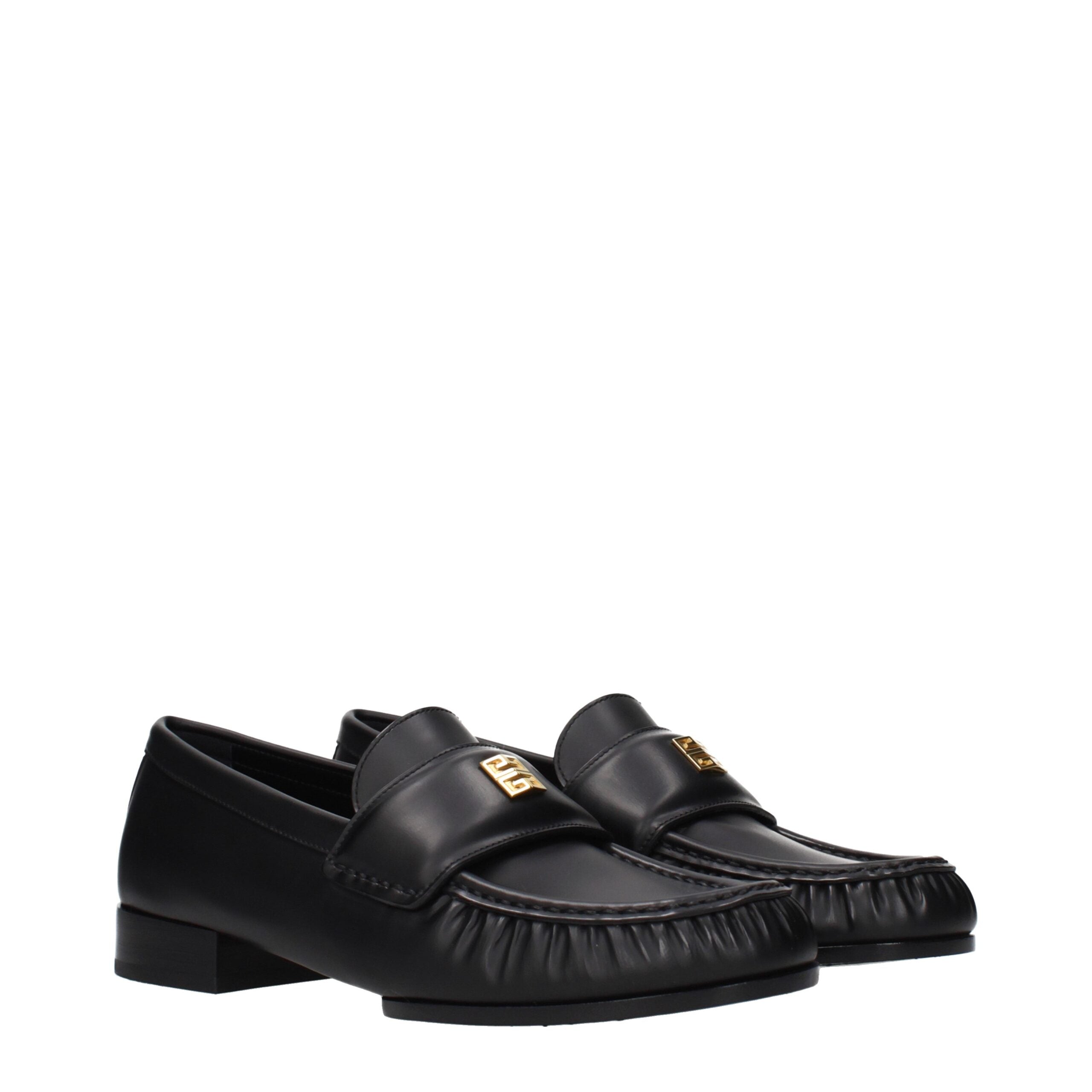 Black Leather Slip-On Loafers - ventzia