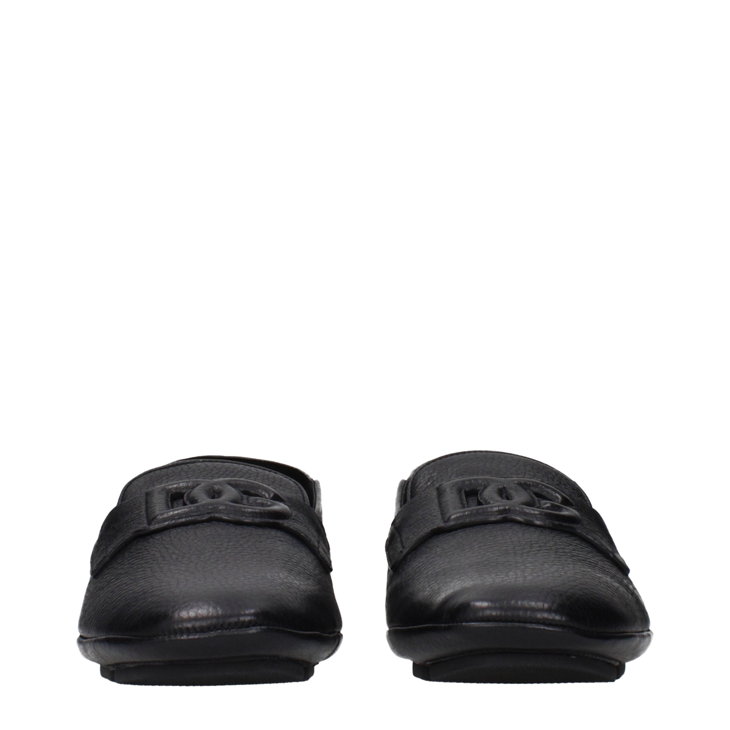Black Leather Slip-On Loafers - ventzia