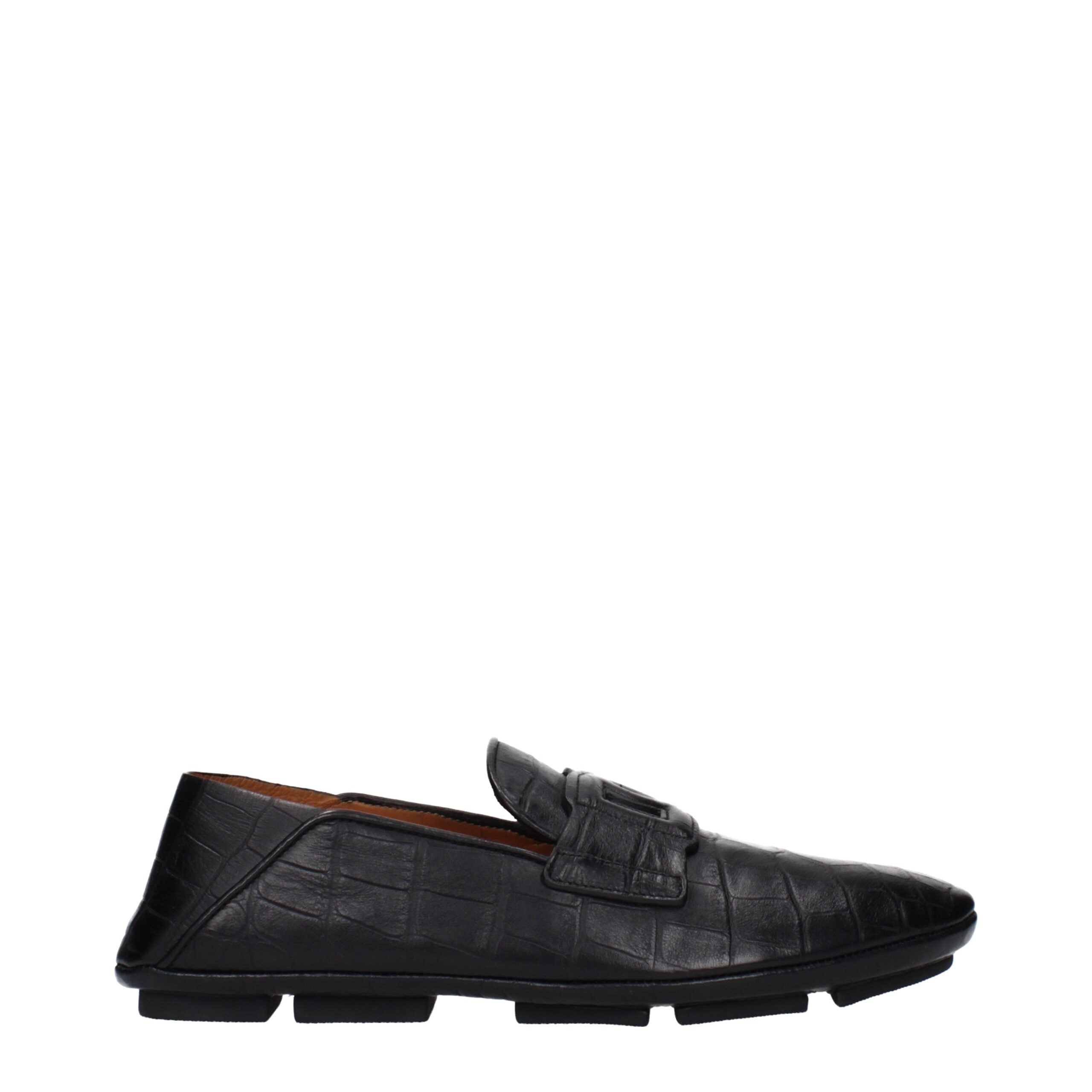Black Leather Slip-On Loafers - ventzia