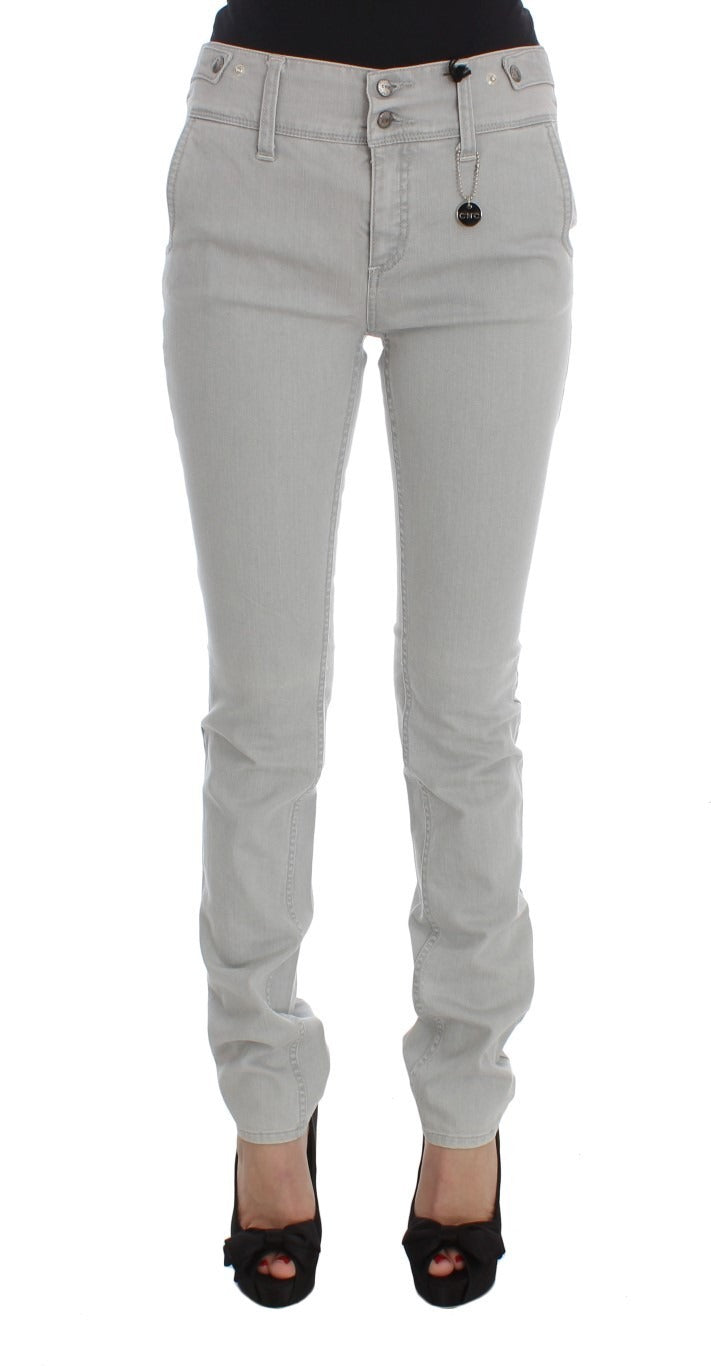 Pants Gray Cotton Blend Super Slim Fit Jeans - ventzia