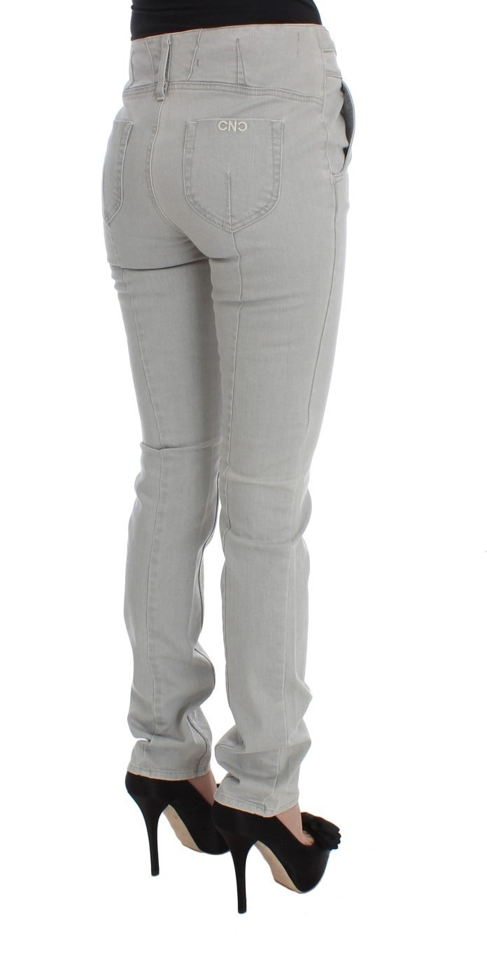 Pants Gray Cotton Blend Super Slim Fit Jeans - ventzia
