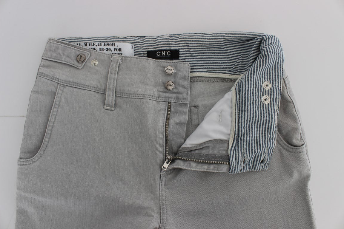 Pants Gray Cotton Blend Super Slim Fit Jeans - ventzia