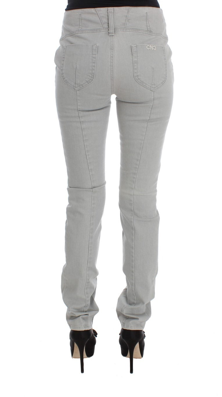 Pants Gray Cotton Blend Super Slim Fit Jeans - ventzia
