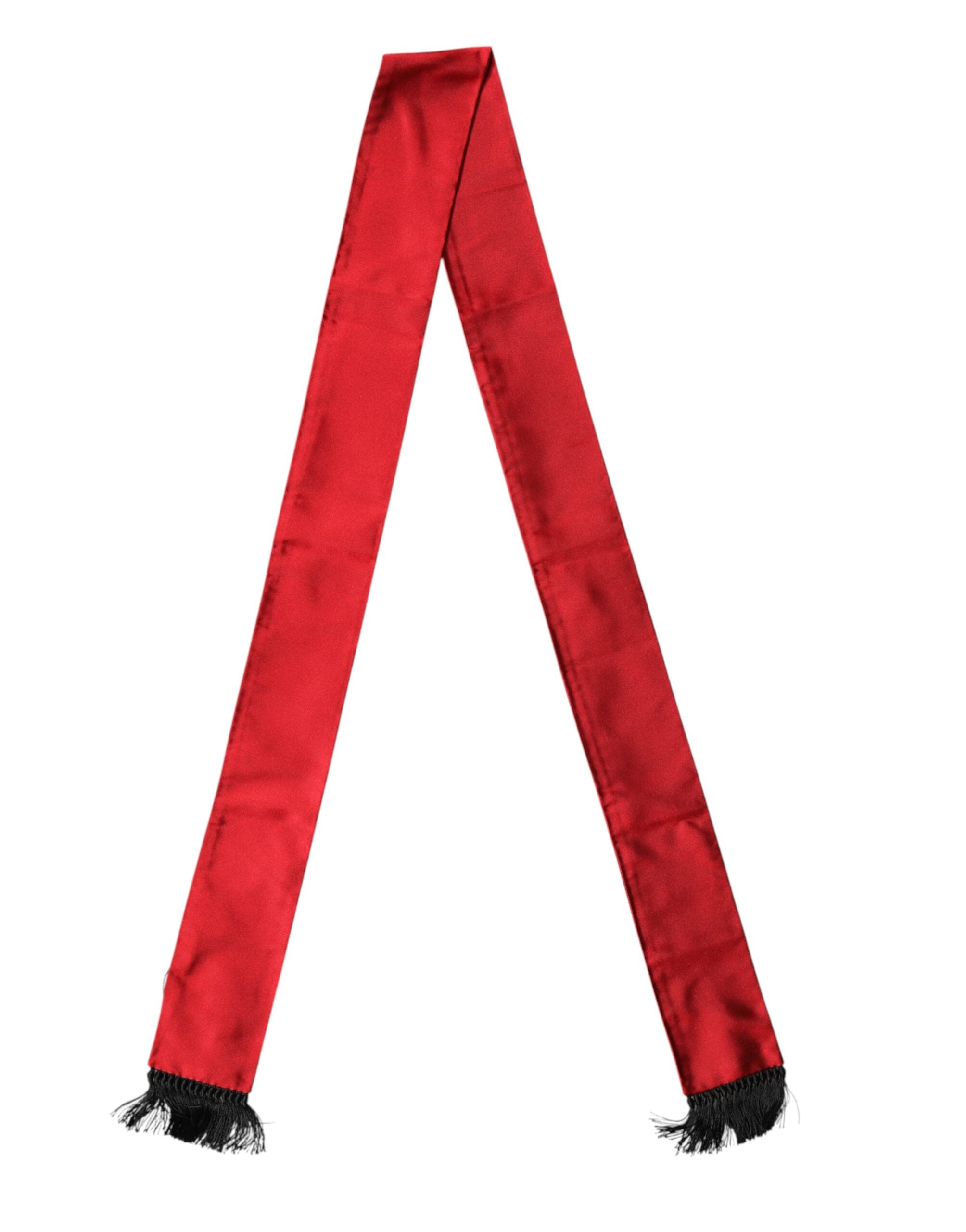 Red Silk Fringes Neck Wrap Foulard Scarf - ventzia