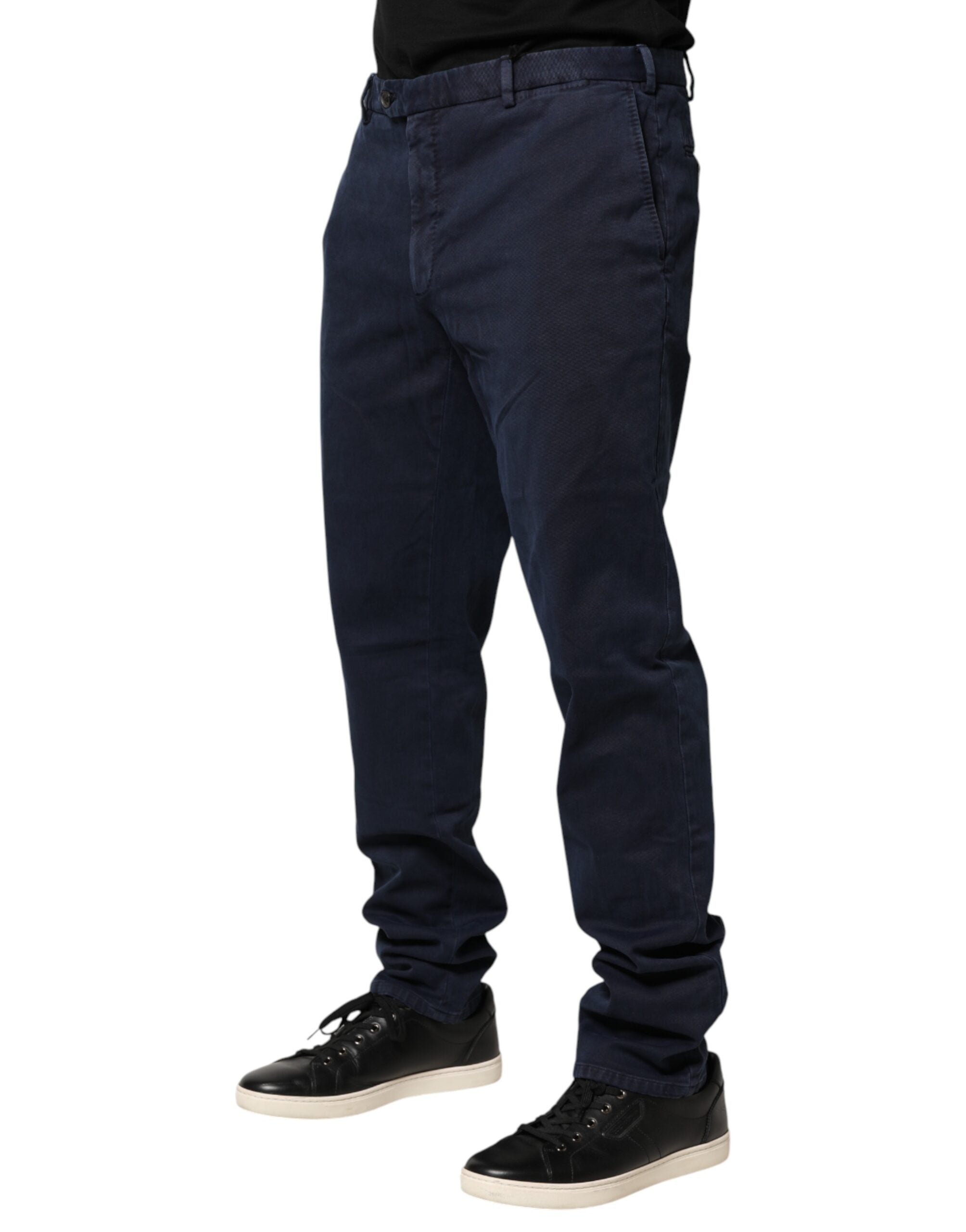 Dark Blue Mid Waist Skinny Chino Trouser Pants - ventzia