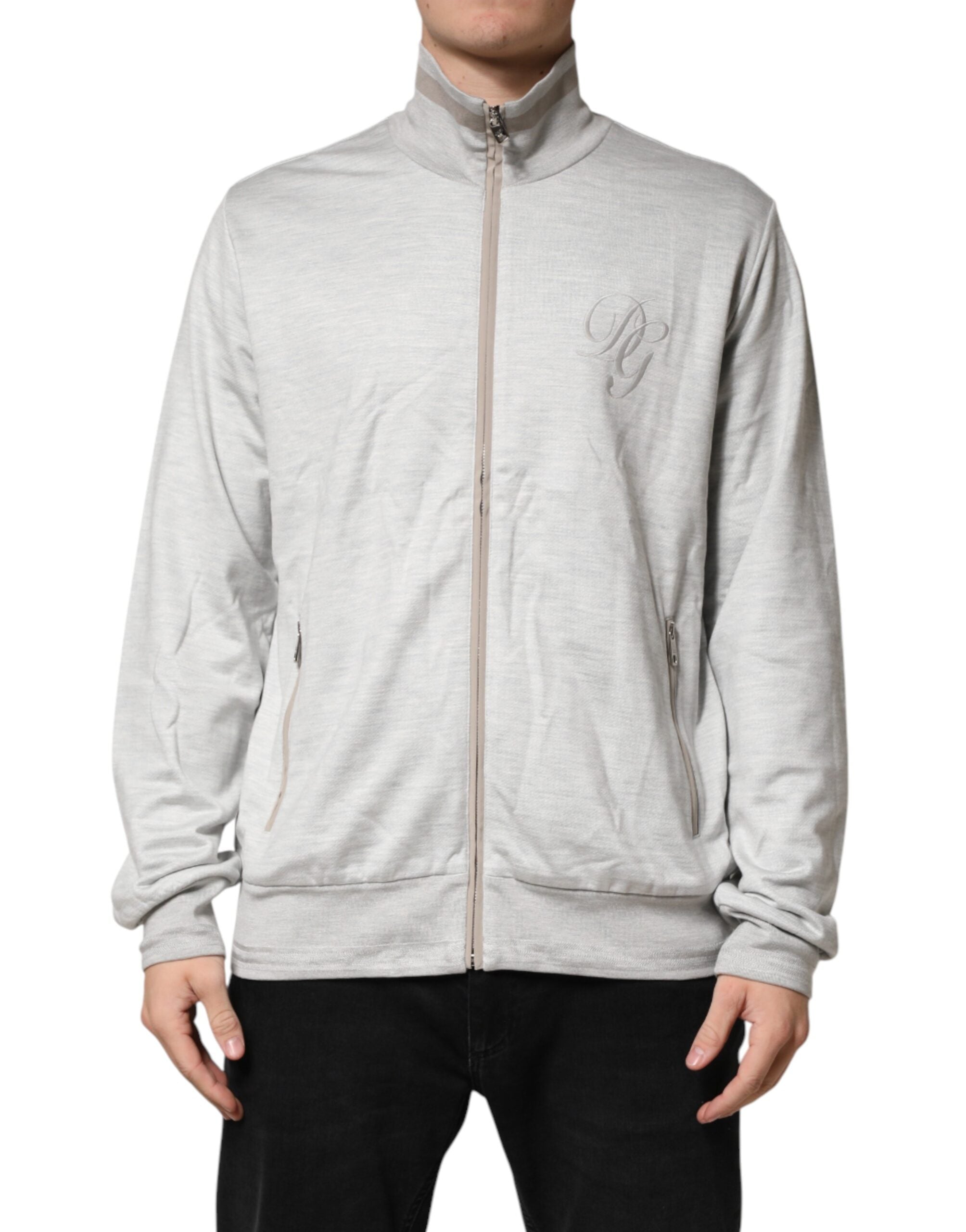 Light Gray Cotton Zipped Cardigan Sweater - ventzia