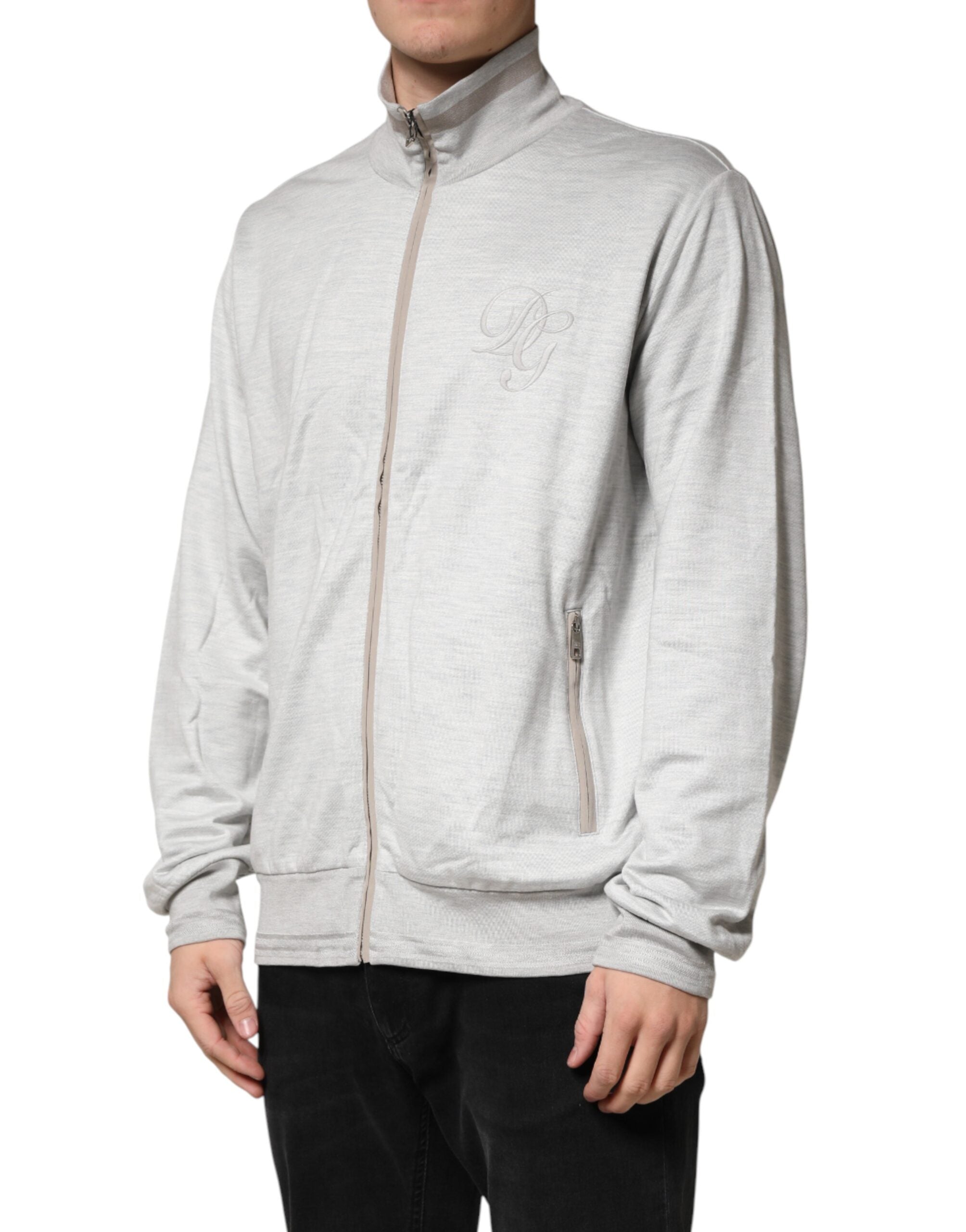 Light Gray Cotton Zipped Cardigan Sweater - ventzia