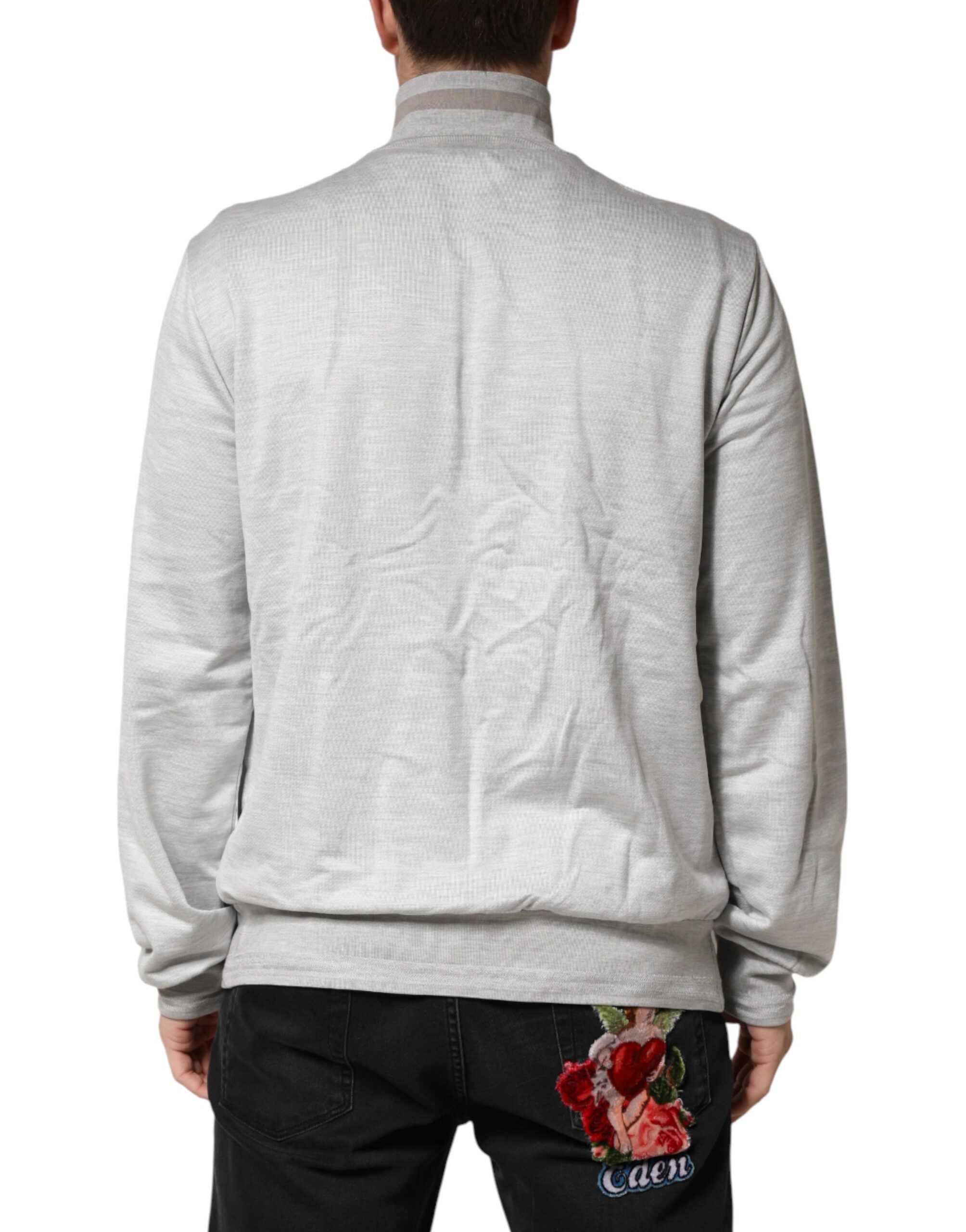 Light Gray Cotton Zipped Cardigan Sweater - ventzia