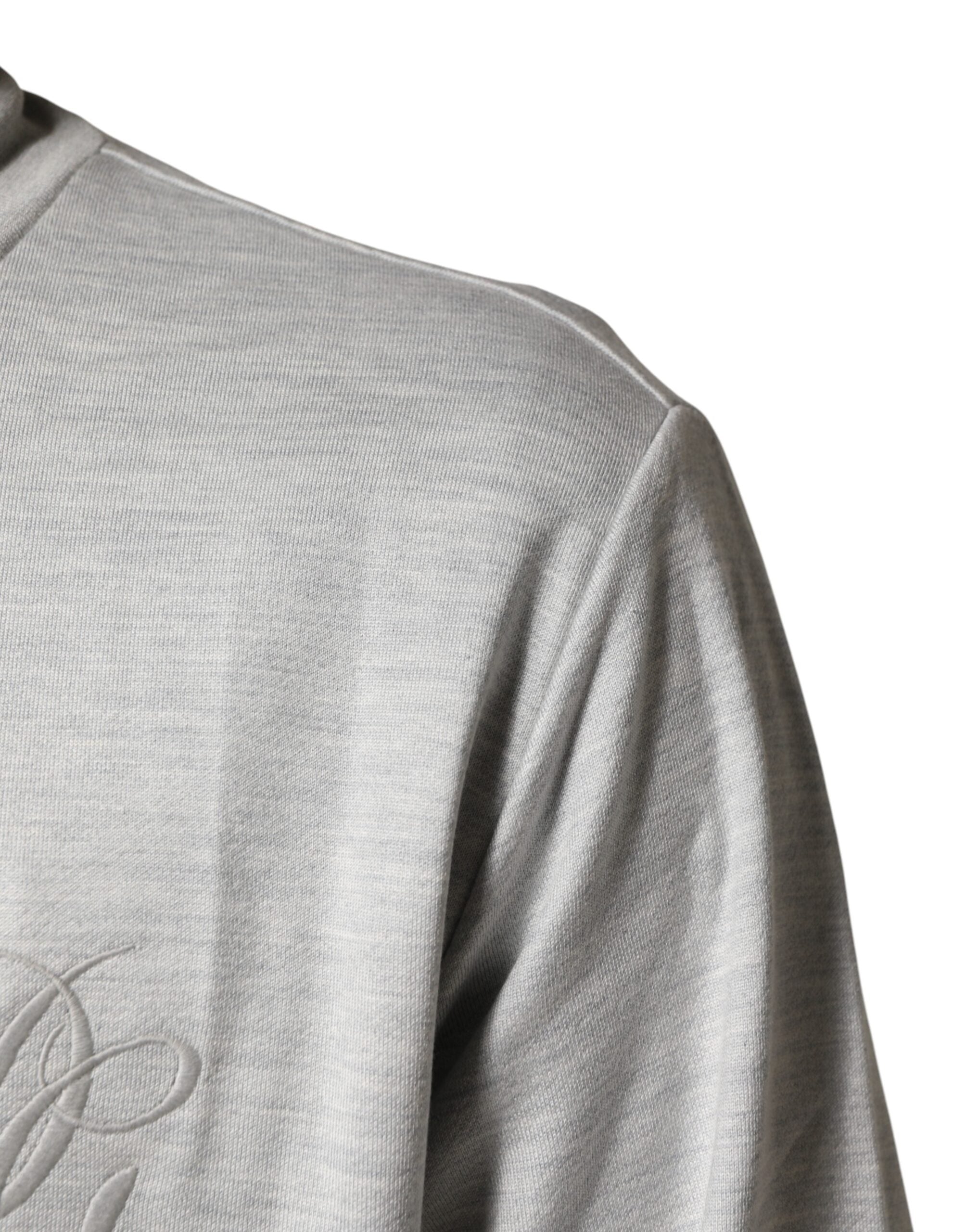 Light Gray Cotton Zipped Cardigan Sweater - ventzia