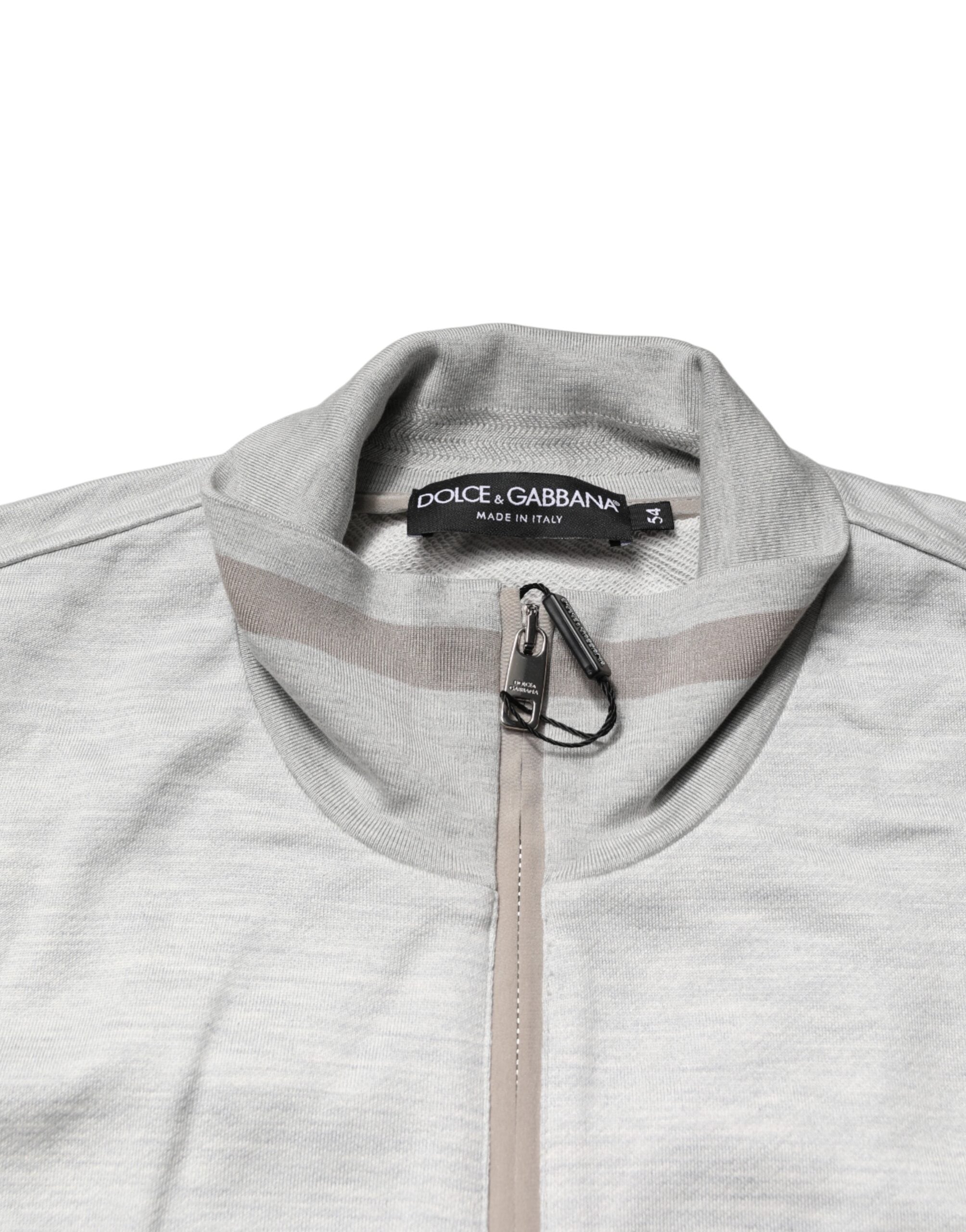 Light Gray Cotton Zipped Cardigan Sweater - ventzia