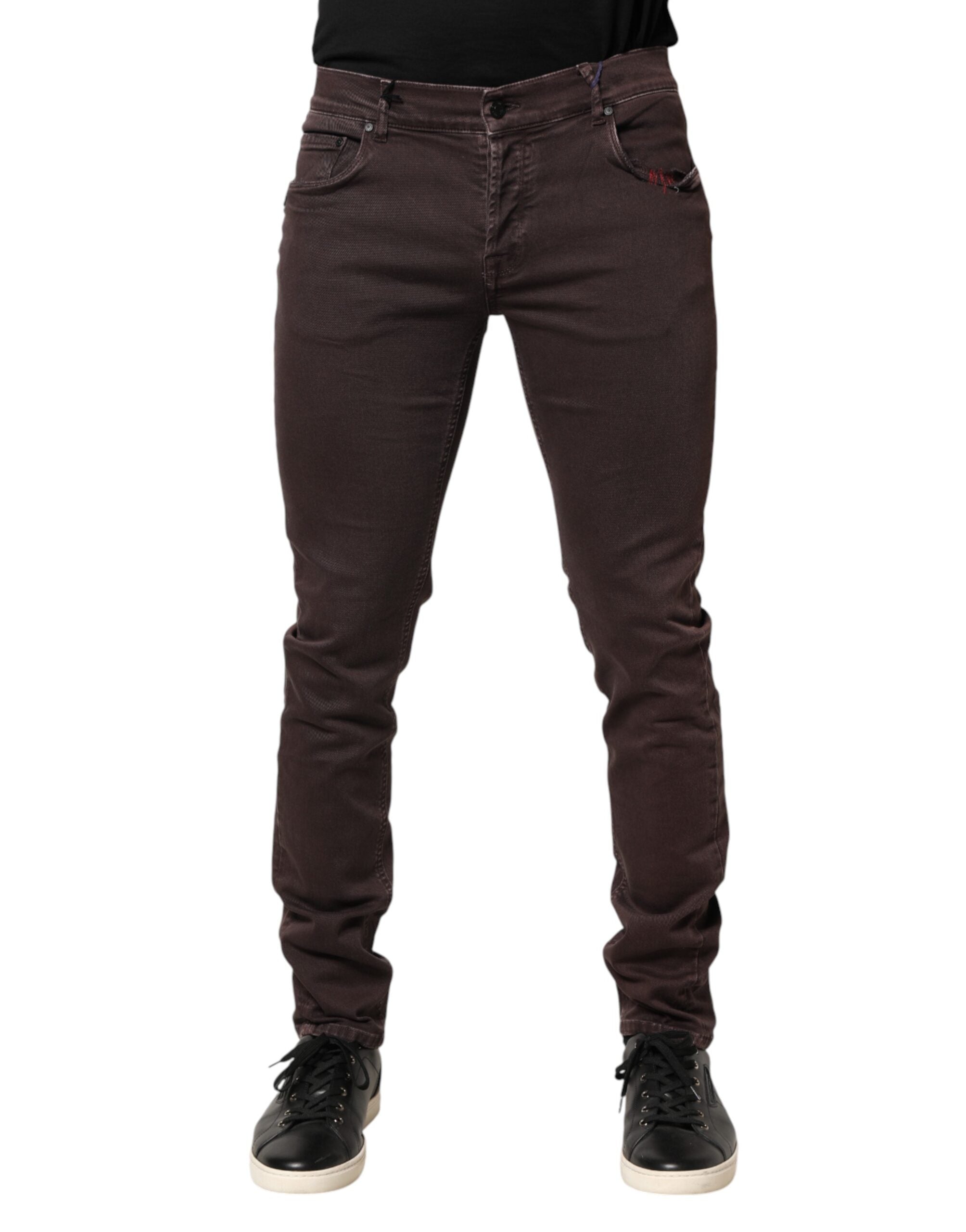 Brown Cotton Mid Waist Skinny Men Denim Jeans - ventzia