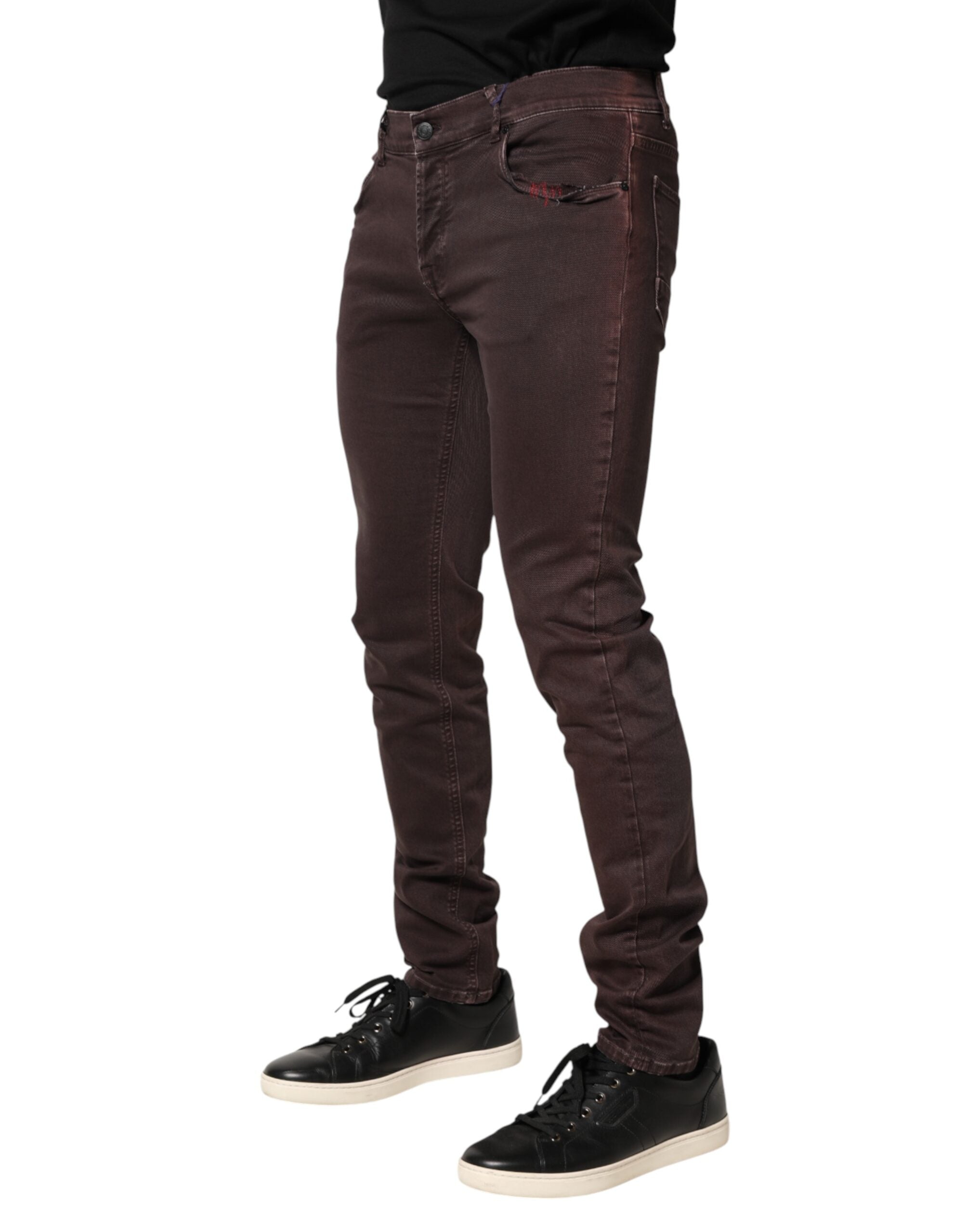 Brown Cotton Mid Waist Skinny Men Denim Jeans - ventzia