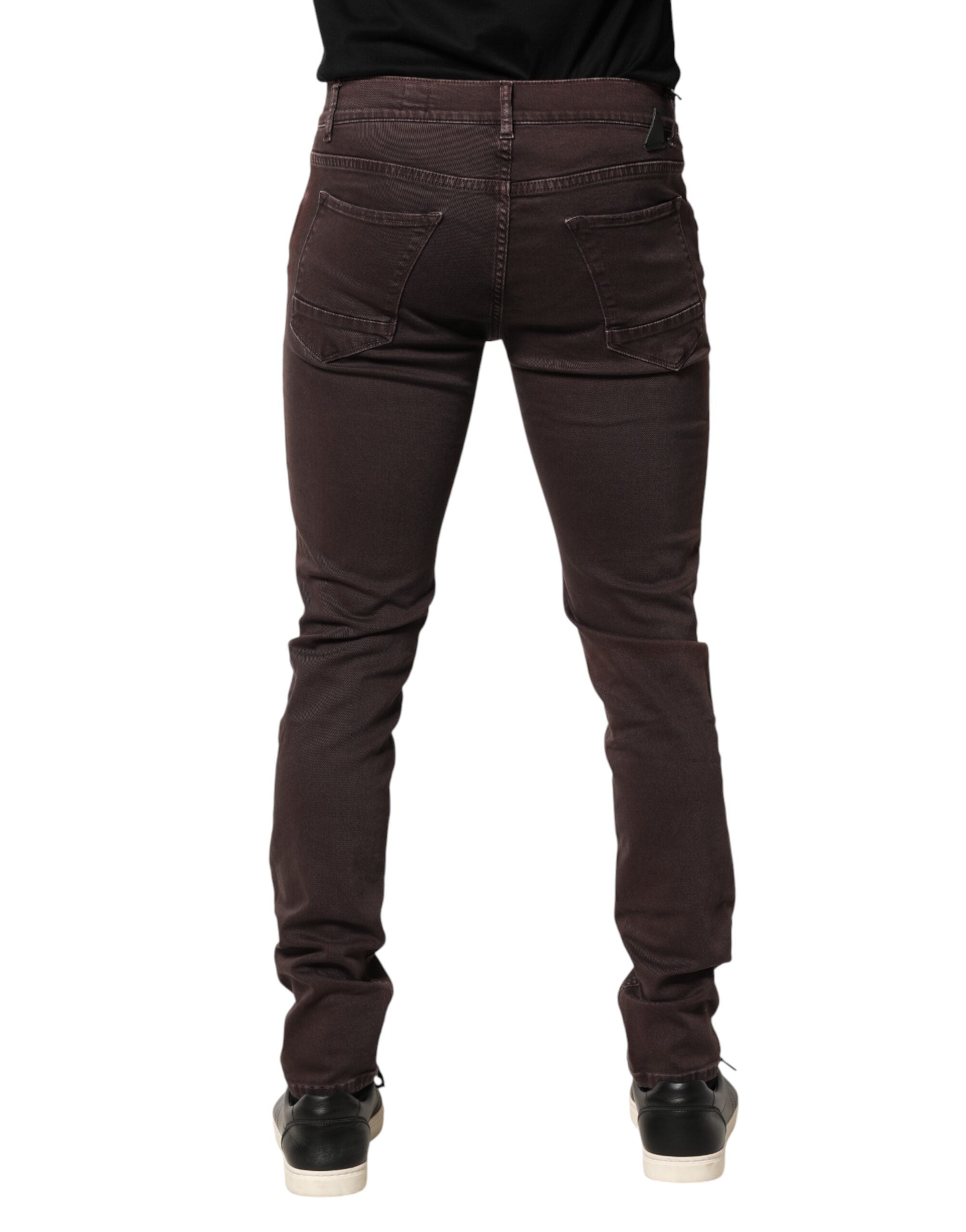 Brown Cotton Mid Waist Skinny Men Denim Jeans - ventzia